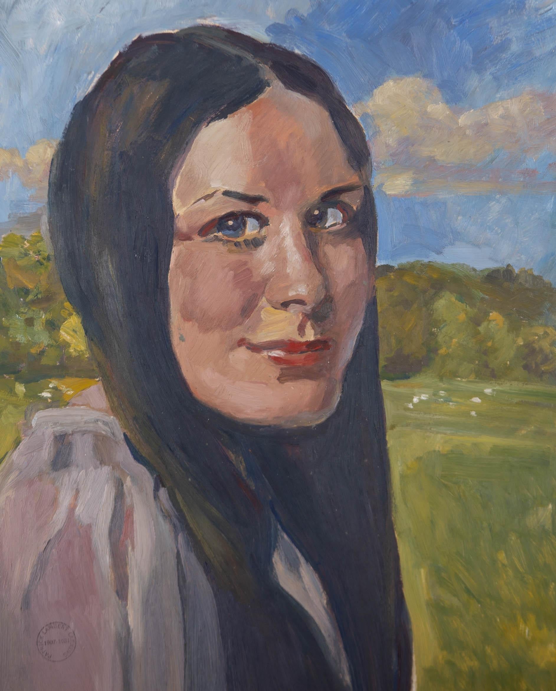 Patrick Lambert Larking (1907-1981) - Contemporary Oil, Girl In The Meadow - Painting by Unknown