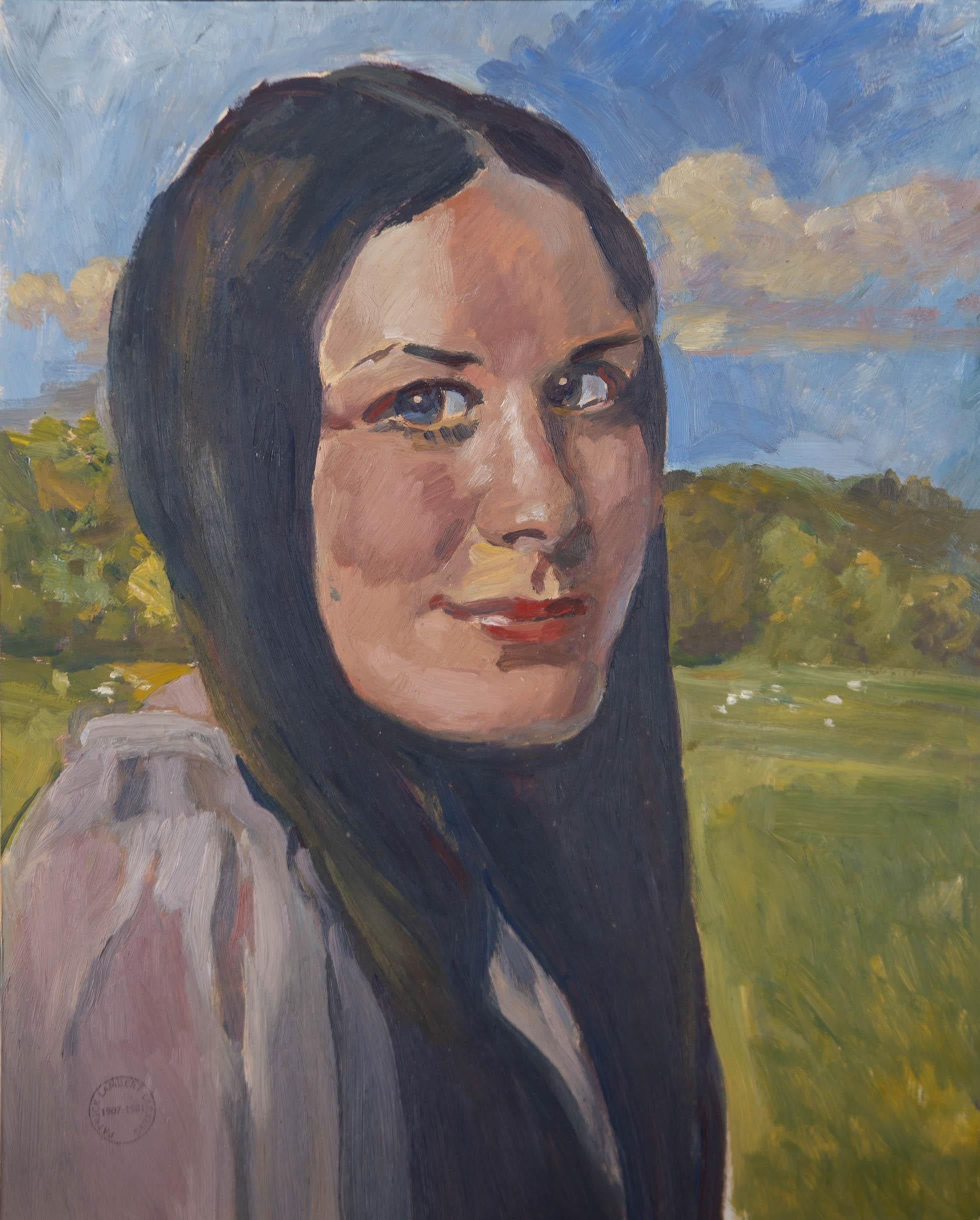 Unknown Portrait Painting - Patrick Lambert Larking (1907-1981) - Contemporary Oil, Girl In The Meadow