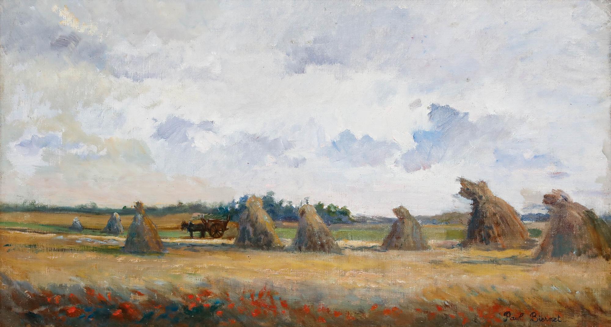 Paul Biernet - Early 20th Century Oil, Haystacks in the Poppy Field - Painting by Unknown