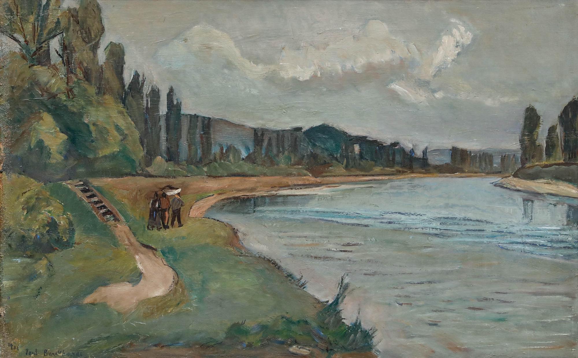 Paul Burckhardt (1880-1961) - 1921 Öl, Spaziergang am Flussufer – Painting von Unknown