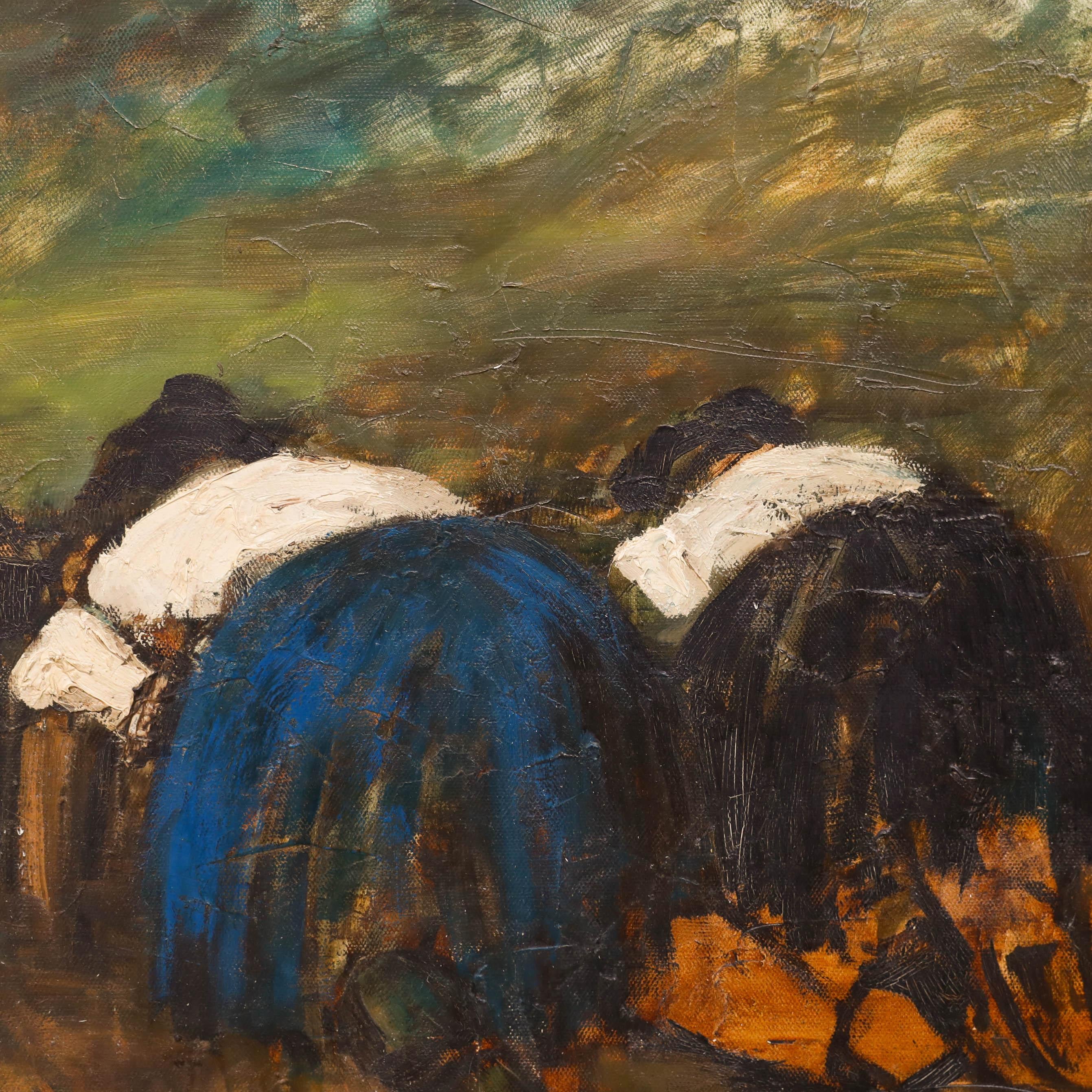Paul De Leenheer - Gerahmtes Ölgemälde 1972, The Potato Turners (Braun), Figurative Painting, von Unknown