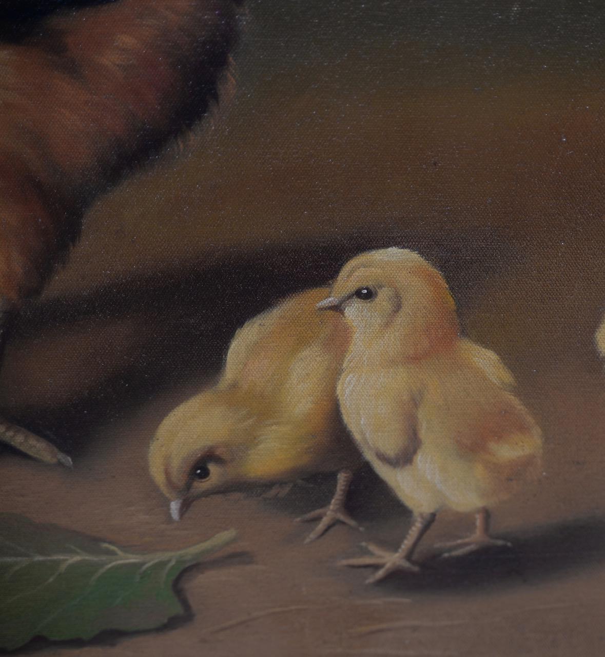 Peinture à l'huile originale de Paul English intitulée « Chicken with Chicks » (Chicken with Chicks) en vente 5