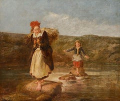 Paul Falconer Poole - 1850 Oil, Stepping Stones