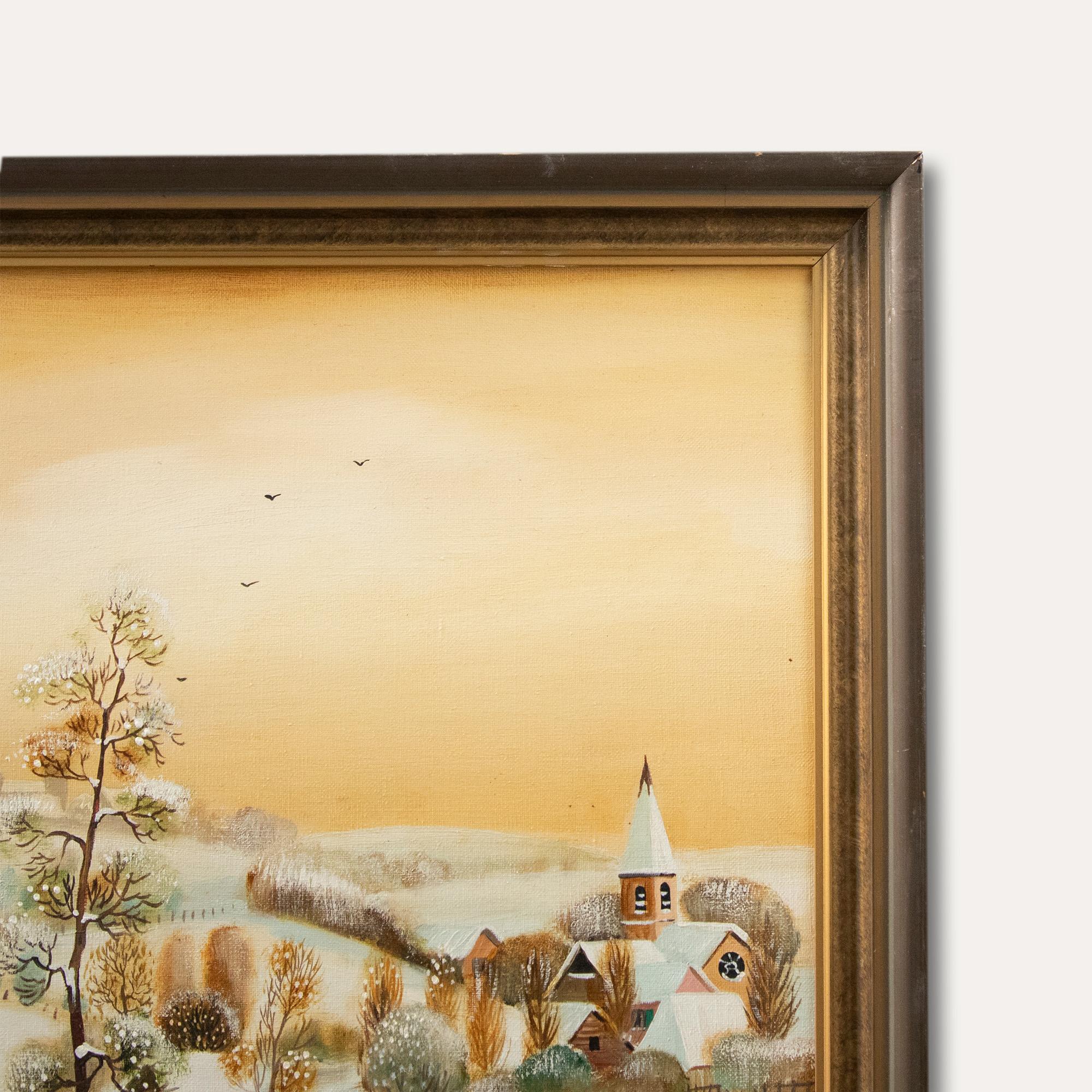 Paul Janos - Framed Contemporary Oil, A Winter Village - Painting by Unknown