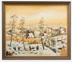 Paul Janos - Framed Contemporary Oil, A Winter Village