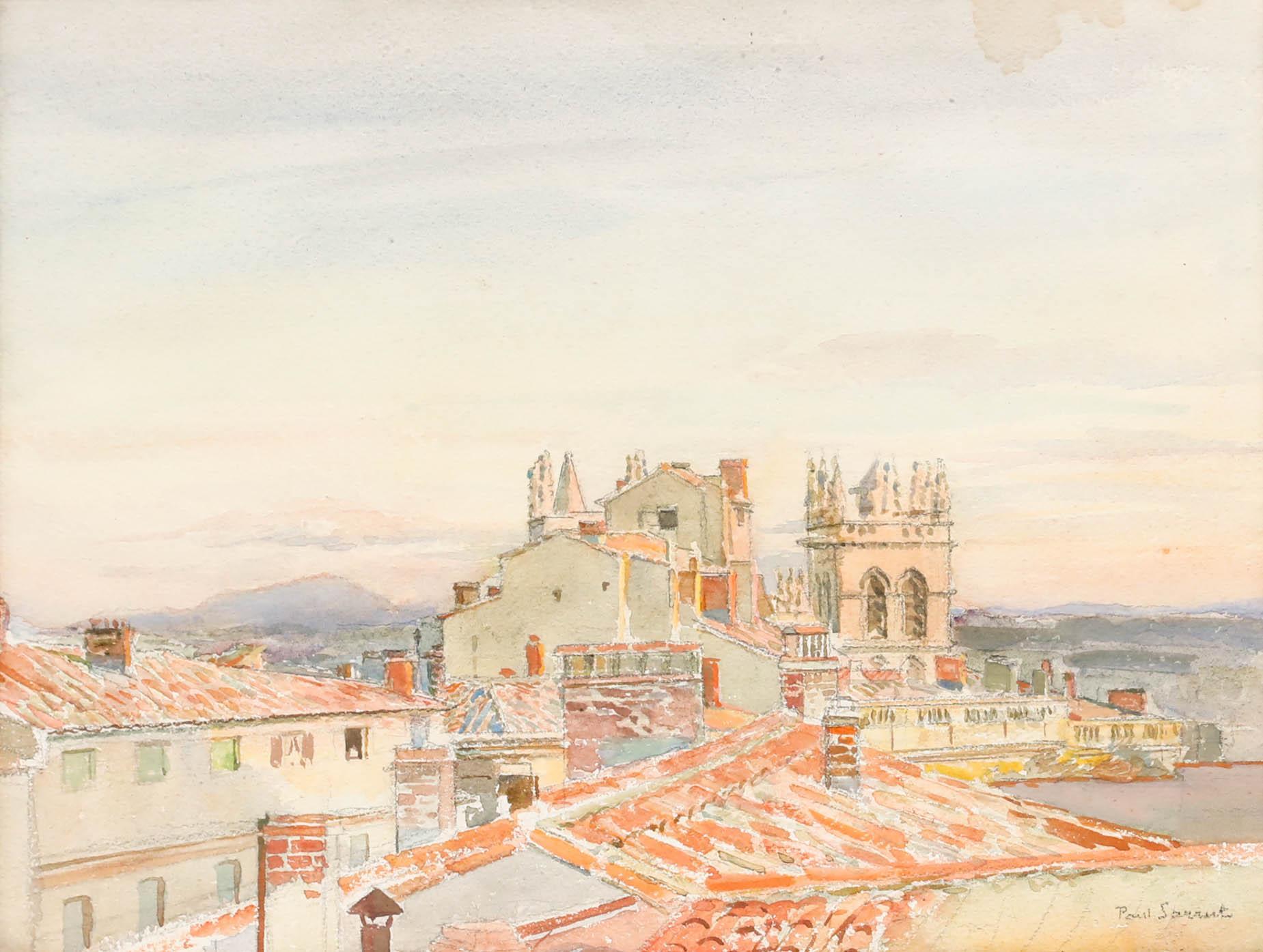 Paul Sarrut - Öl des 20. Jahrhunderts, Die Kathedrale von Montpellier – Painting von Unknown
