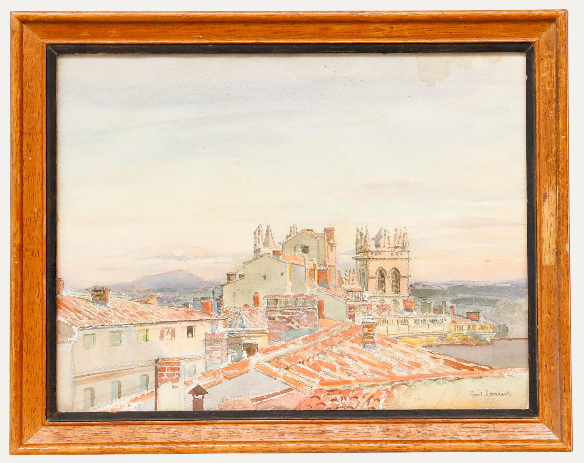 Unknown Landscape Painting – Paul Sarrut - Öl des 20. Jahrhunderts, Die Kathedrale von Montpellier