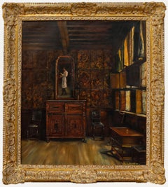 Paule Bisman (1897-1973) - Framed Oil, Self-portrait in the Panelled Study