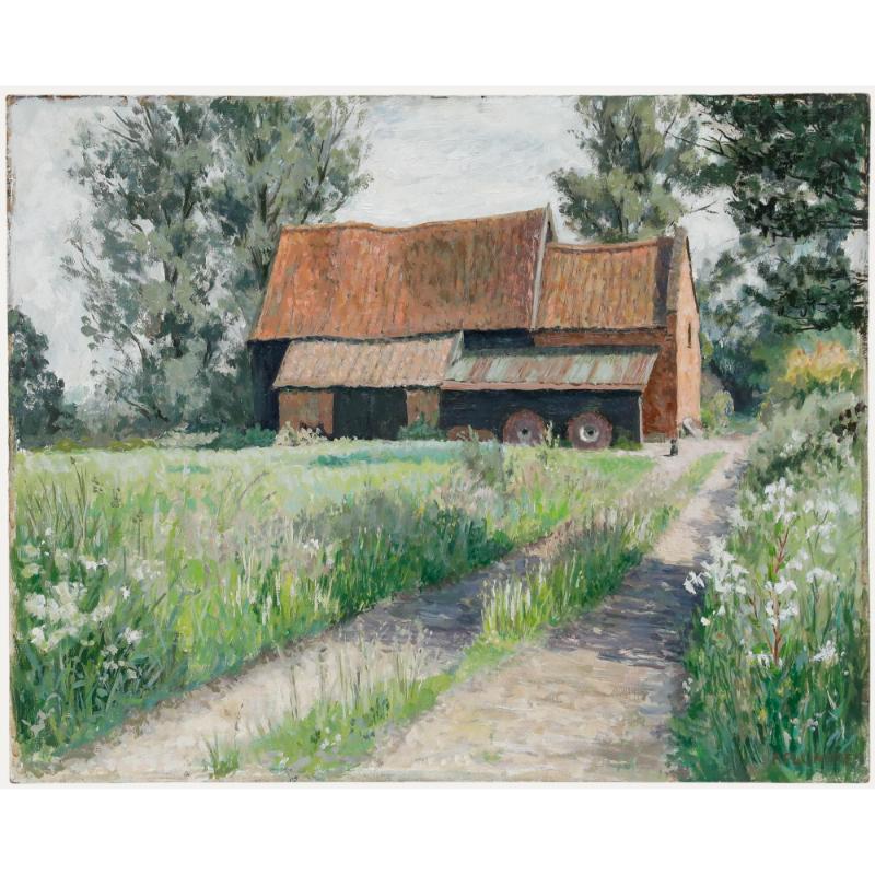 Pauline Plummer (geb. 1933) - Zeitgenössisches Öl, Die rote Scheune