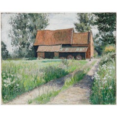 Pauline Plummer (geb. 1933) - Zeitgenössisches Öl, Die rote Scheune