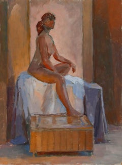 Pauline Plummer (b.1933) - Framed 20th Century Oil, Nude on a Plinth