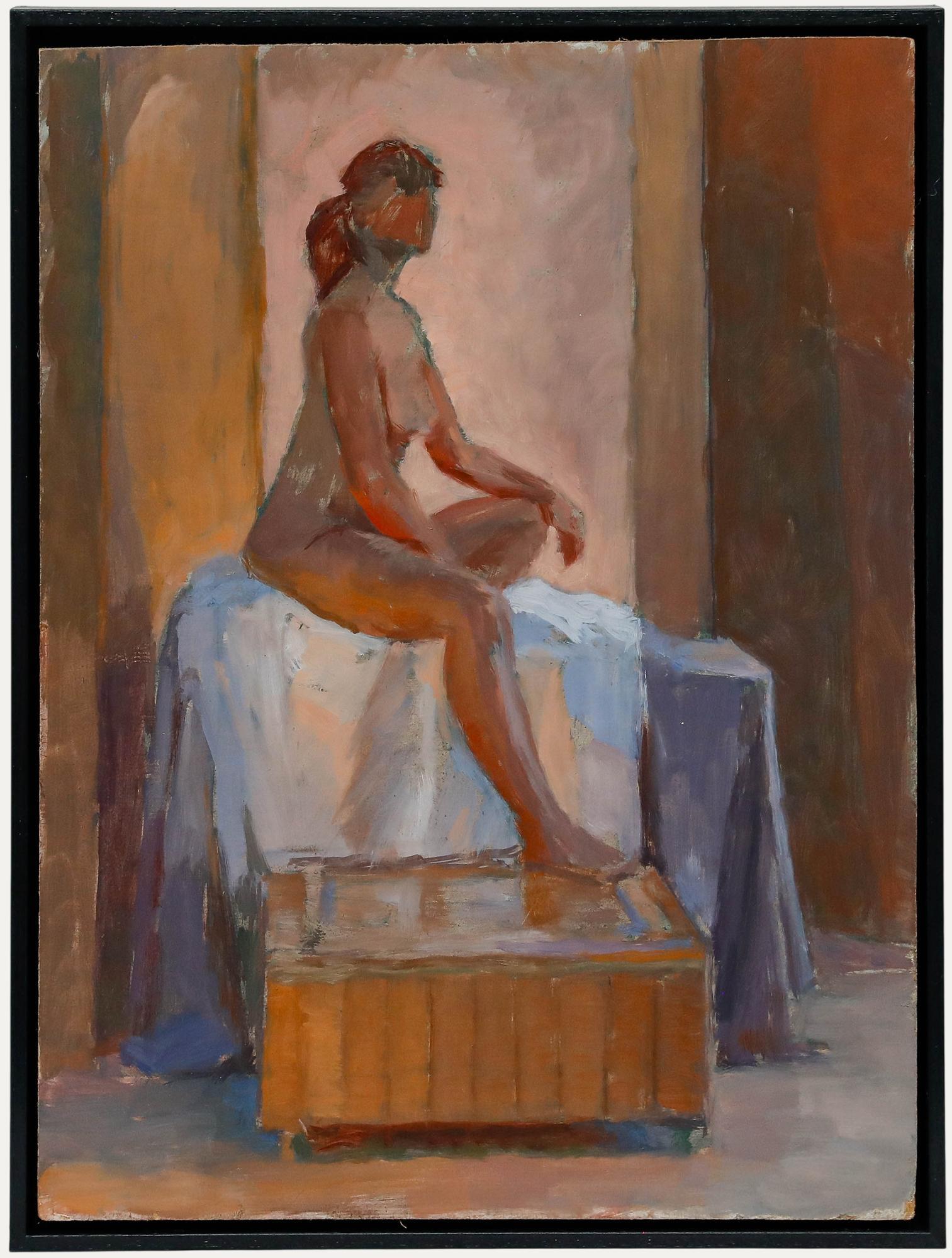Pauline Plummer (geb. 1933) - Gerahmtes Öl des 20. Jahrhunderts, Akt auf einem Sockel