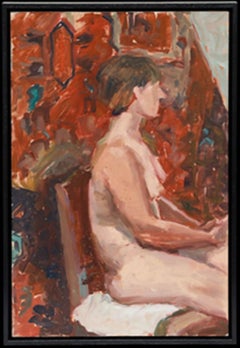 Pauline Plummer (b.1933) - Framed 20th Century Oil, Nude on Red Textile