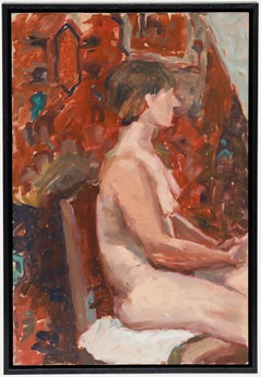 Pauline Plummer (b.1933) - Framed 20th Century Oil, Nude on Red Textile