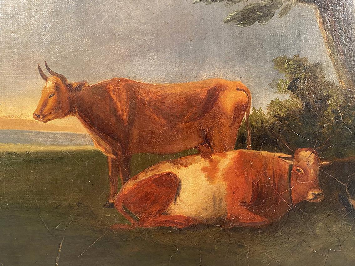 Paysage animé XIXe, gardien de vaches et son chien - Landscape Painting Nero di Unknown