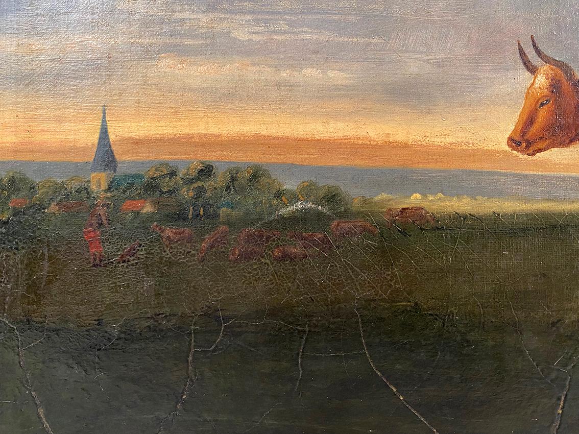 Paysage animé XIXe, gardien de vaches et son chien
Piccoli difetti alla stoffa (non ci sono trousse né restauri) e vernis craquelé
Rivestimento in bois noirci et doré (manques peu visibles)
Dimensioni: 52 x 72 cm
Dimensioni châssis: 45 x 65 cm