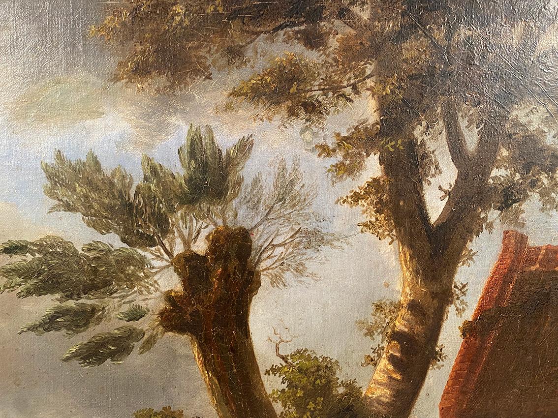 Paysage animé XIXe, gardien de vaches et son chien in vendita 2