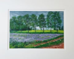 French Impressionist, Small Original signed Oil Landscape, wild Flowers, Pathway