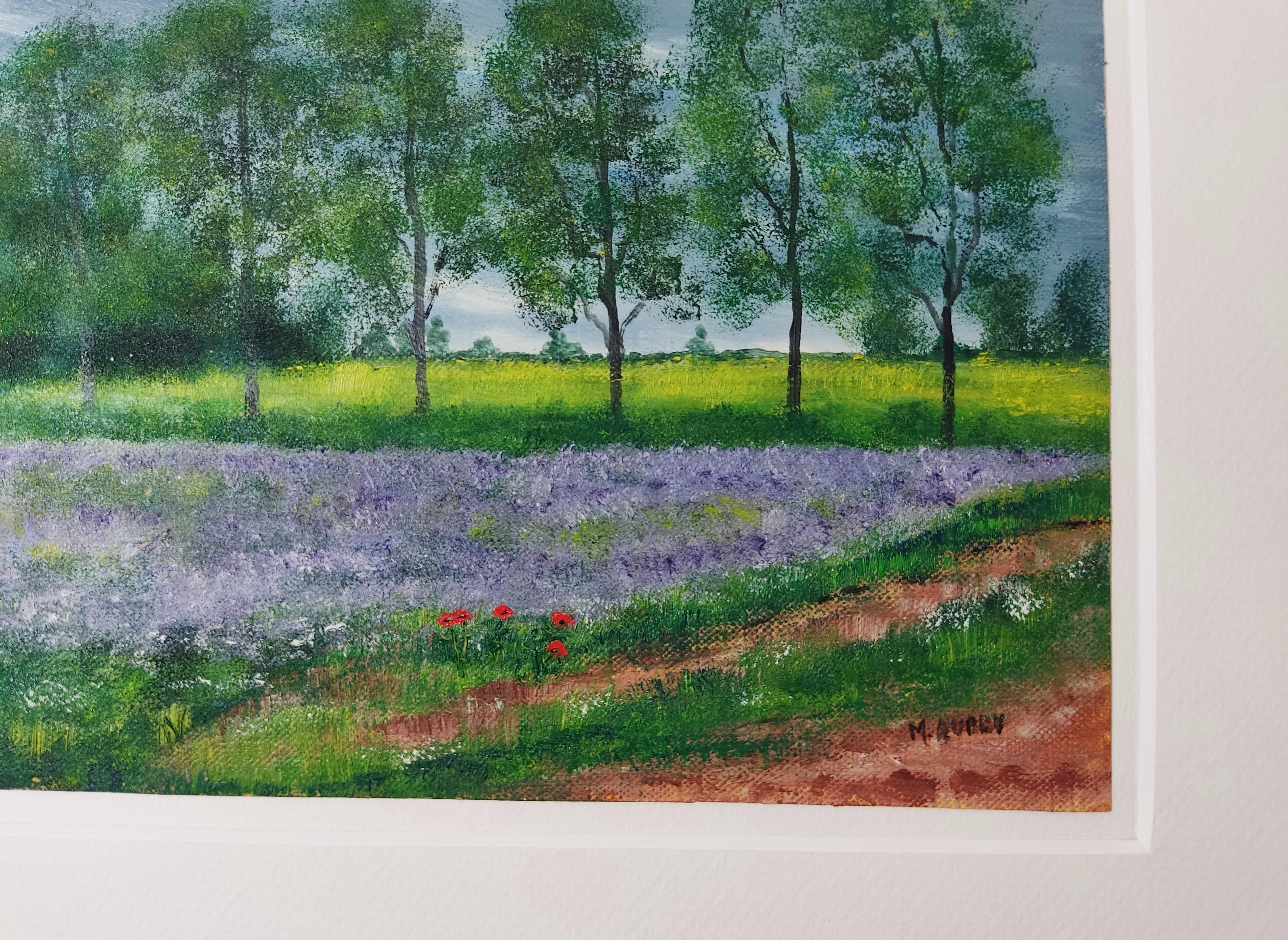 Französischer Impressionist, Original signierte Öllandschaft, Wildblumen, Pathway, Pathway (Grau), Figurative Painting, von Unknown