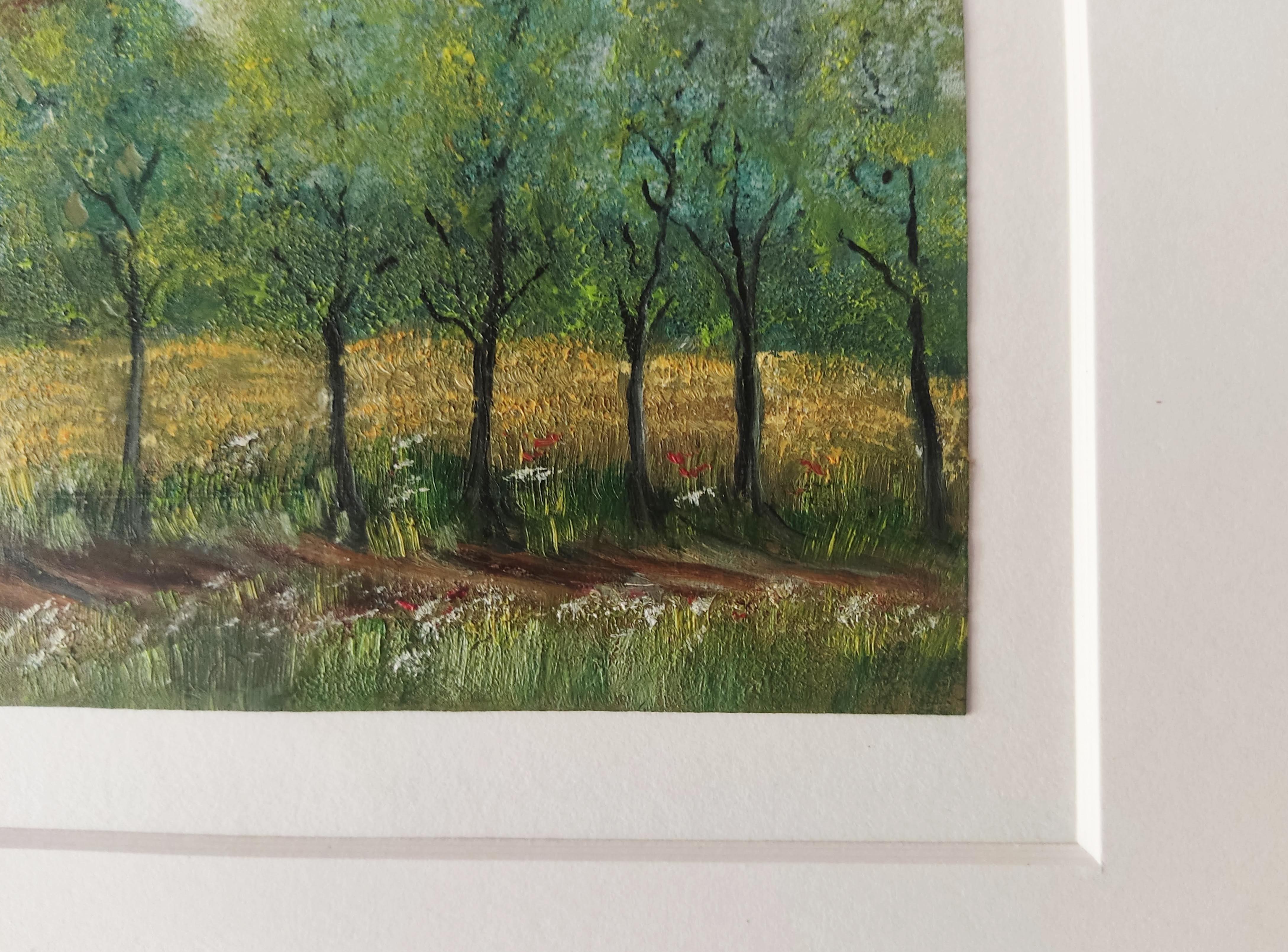 Paysage Français. Pittura a olio originale, Paesaggio, Campagna francese - Figurative Painting Nero di Unknown