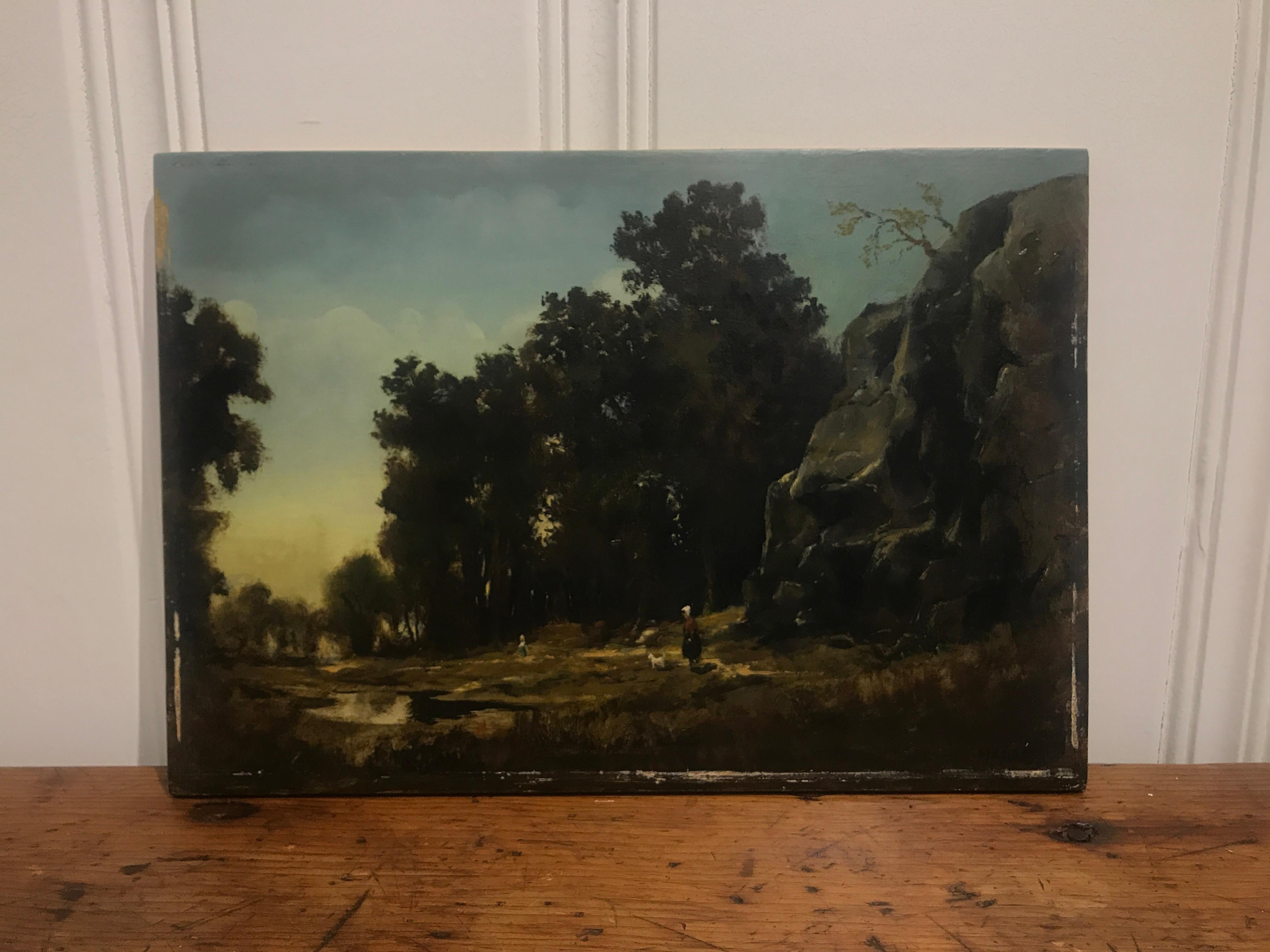 Paysage Par un Ami de Courbet:: Öl auf Karton:: Landschaftsgemälde des 19. Jahrhunderts – Painting von Unknown