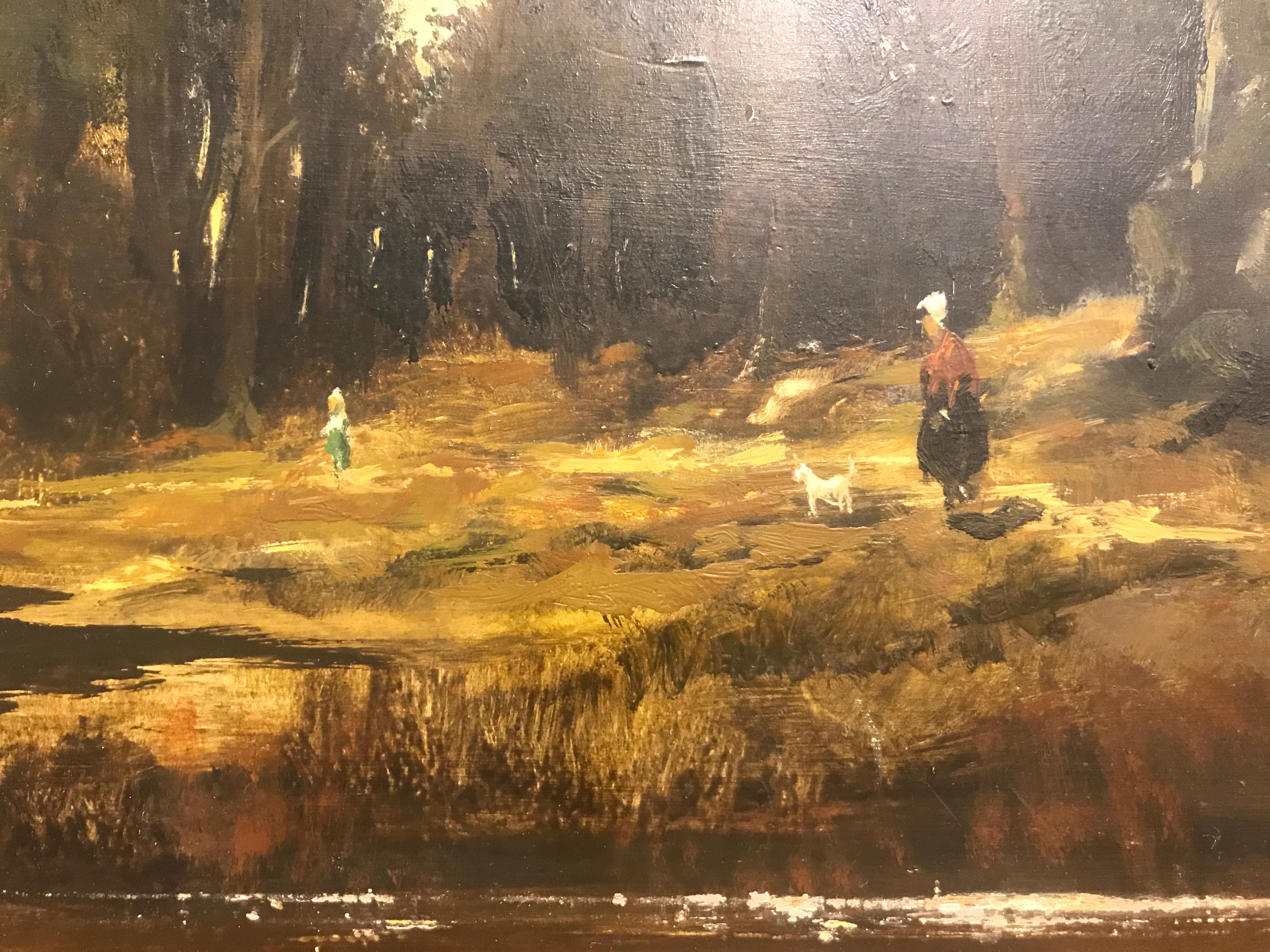 Paysage Par un Ami de Courbet:: Öl auf Karton:: Landschaftsgemälde des 19. Jahrhunderts (Schwarz), Landscape Painting, von Unknown