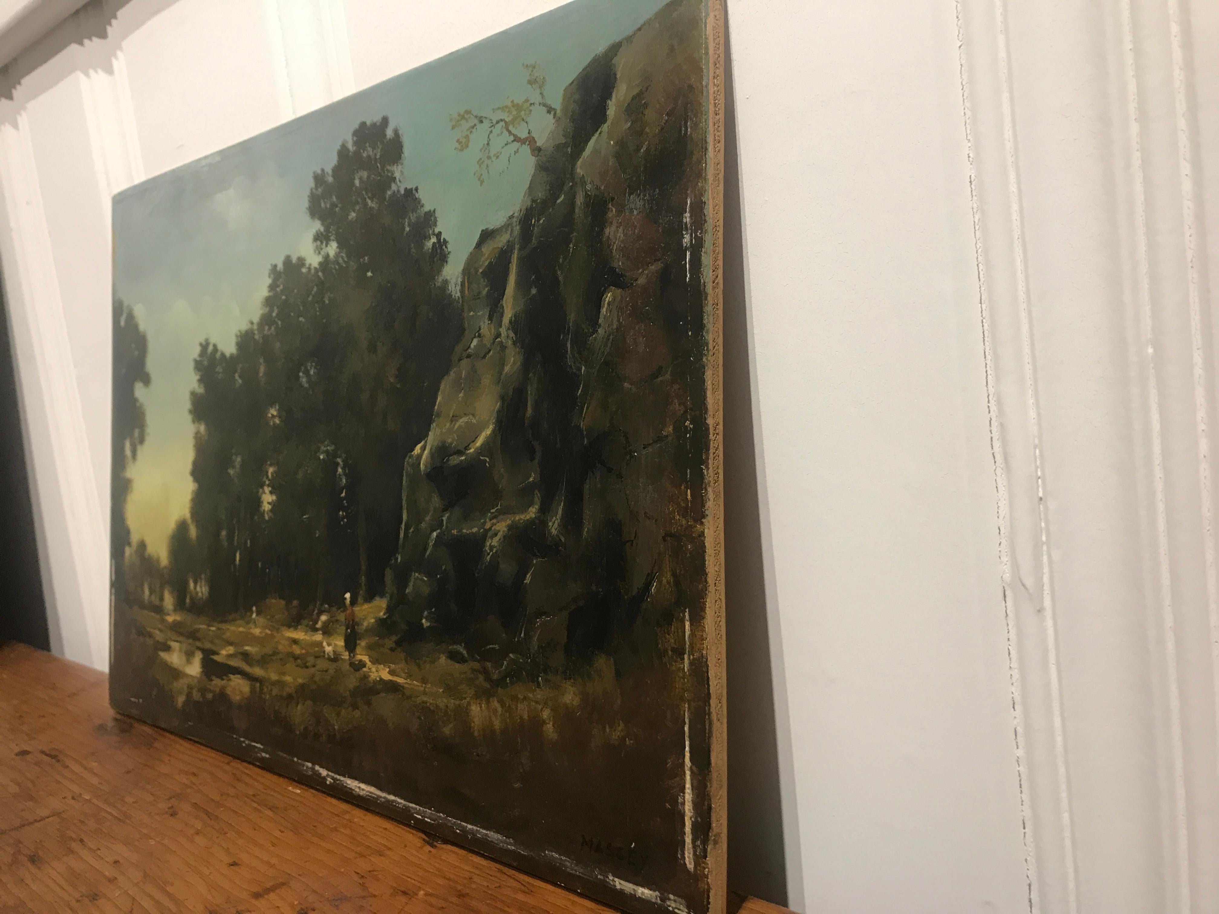 Paysage Par un Ami de Courbet:: Öl auf Karton:: Landschaftsgemälde des 19. Jahrhunderts 4