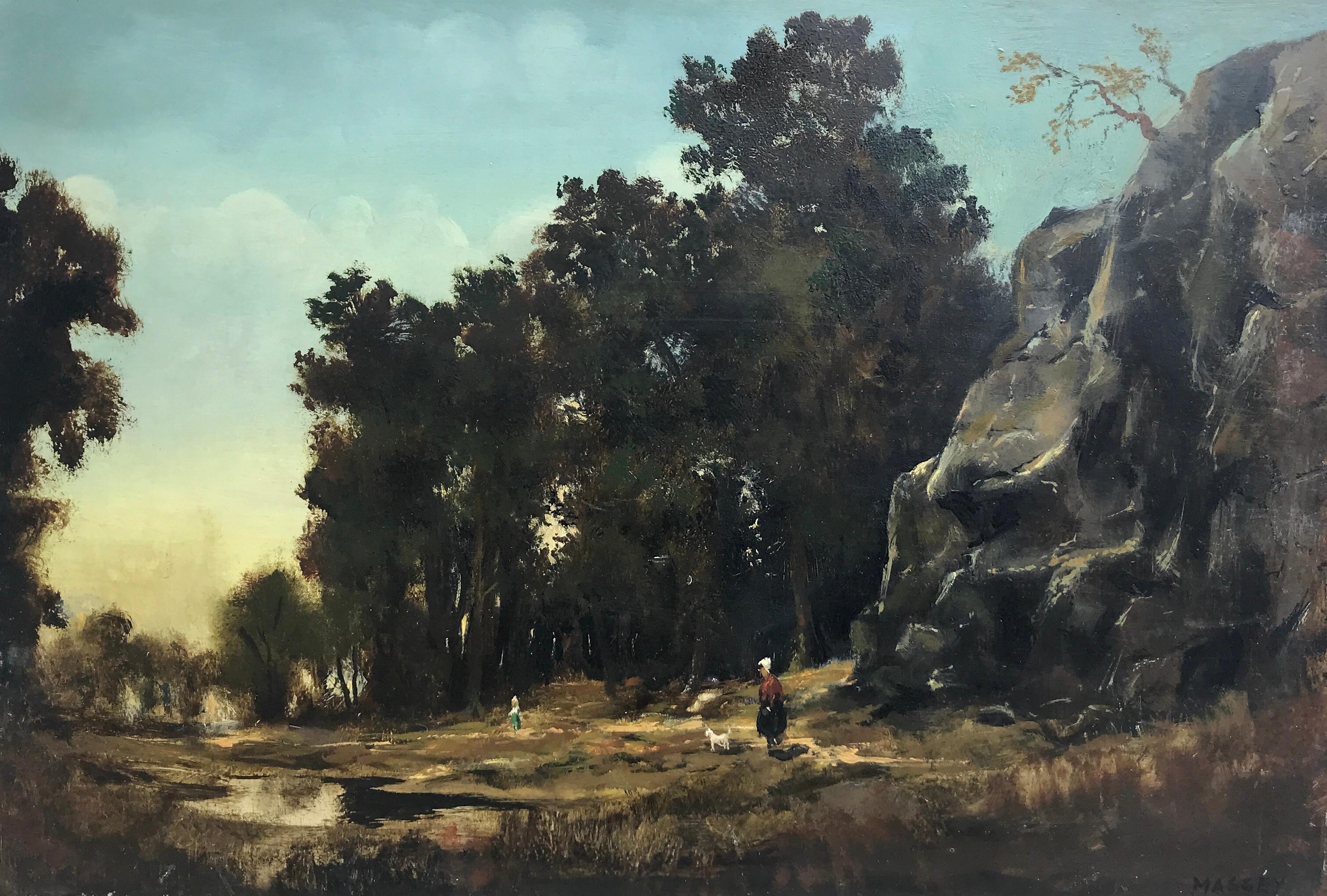 Unknown Landscape Painting – Paysage Par un Ami de Courbet:: Öl auf Karton:: Landschaftsgemälde des 19. Jahrhunderts