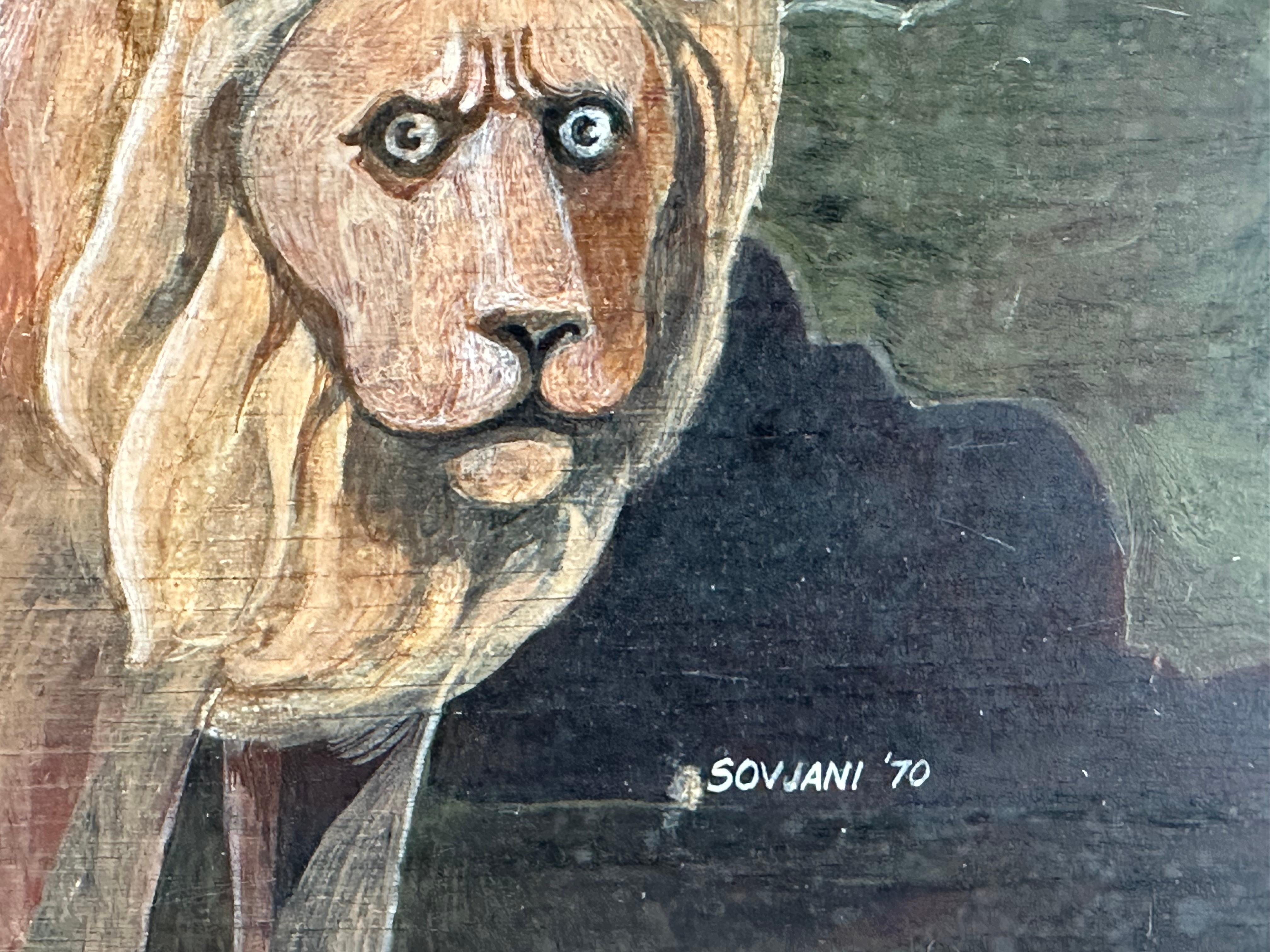 Peaceable Kingdom mit Boston Terrier, surrealistisches Gemälde (Surrealismus), Painting, von Unknown
