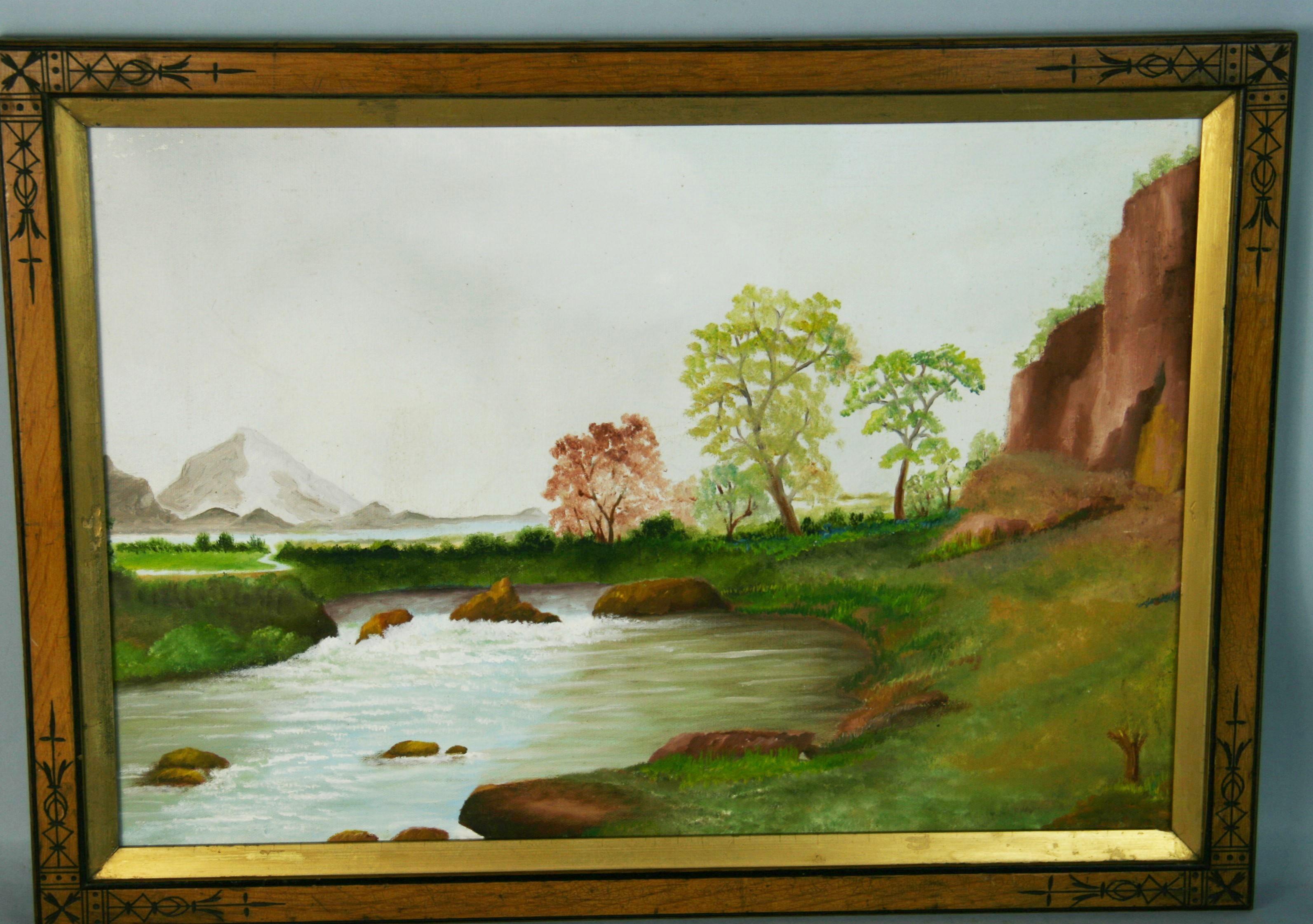Vintage Impressionist Acrylic  Landscape - Painting by Unknown