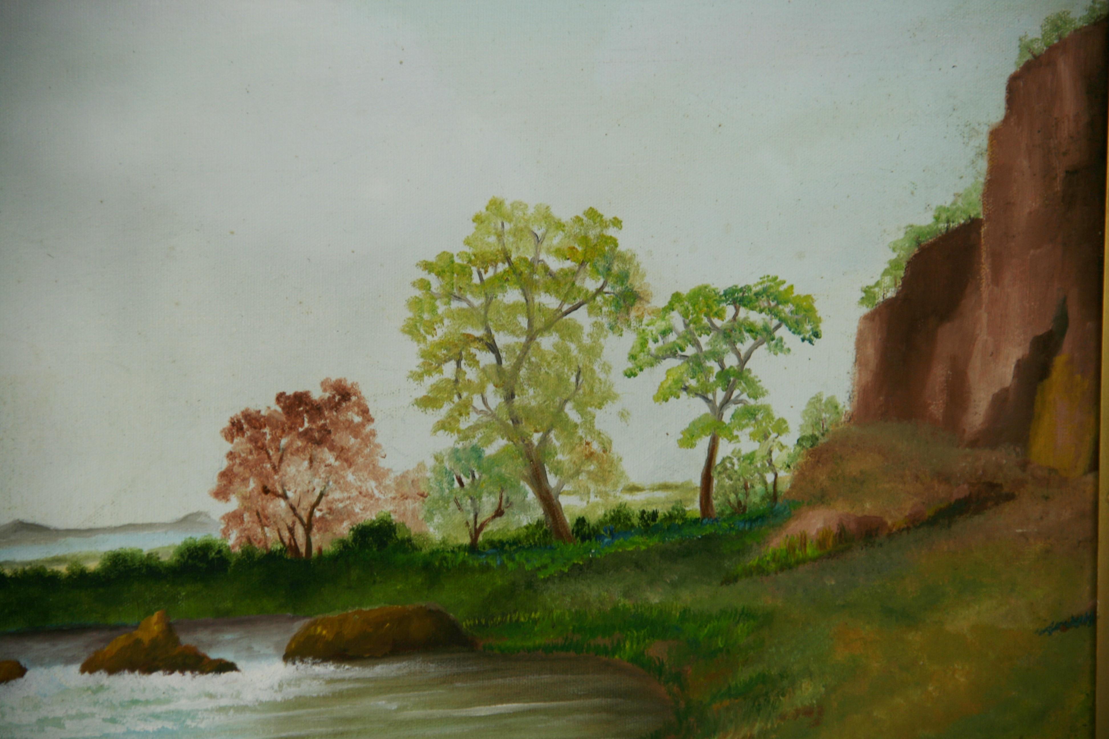 Vintage Impressionist Acrylic  Landscape - Brown Landscape Painting by Unknown