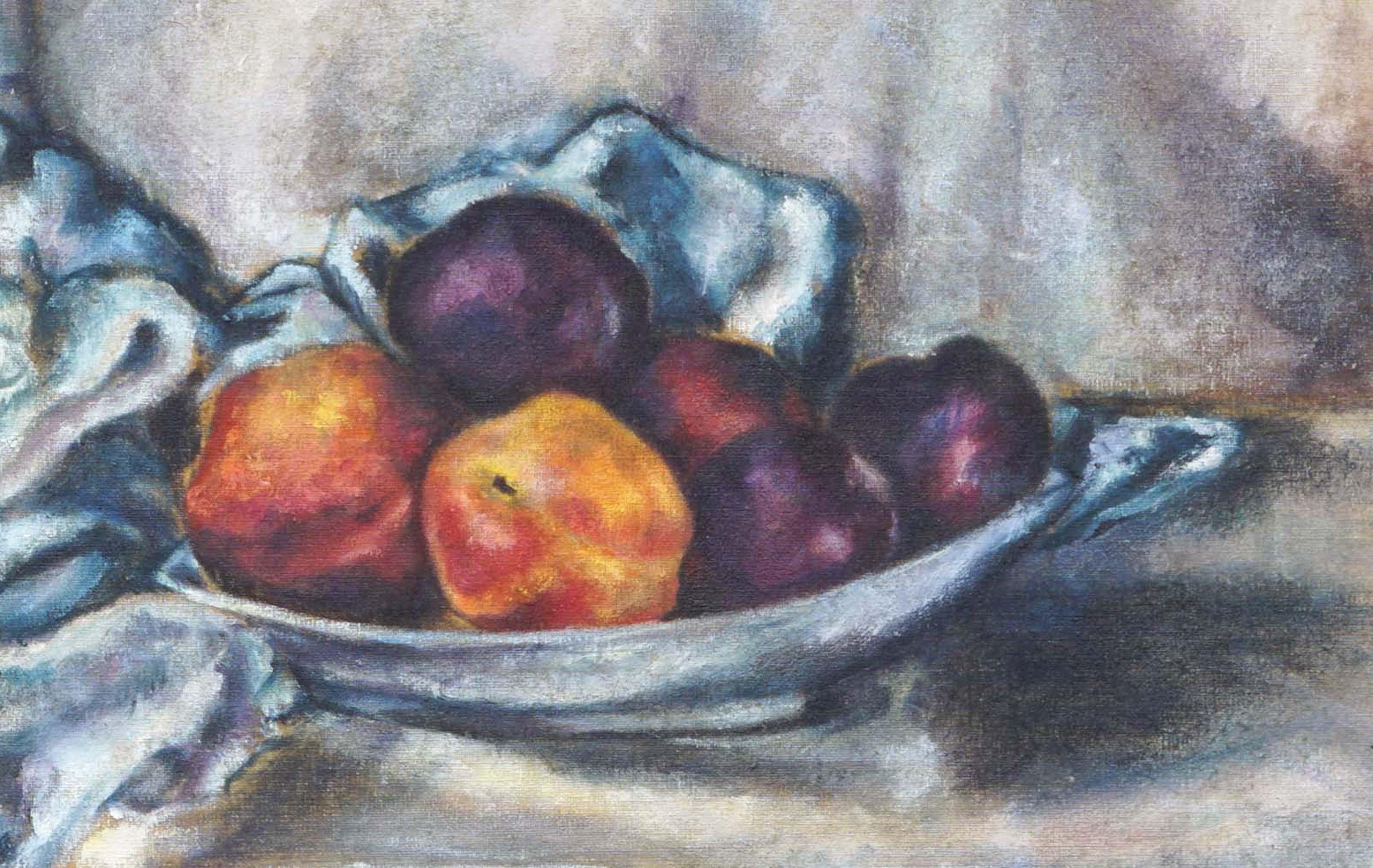 Pfirsich- und Pflaumen-Stillleben im Stil von Paul Cezanne (Grau), Still-Life Painting, von Unknown