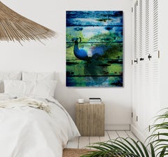 Peacock Blue Green Painting, Mixed Media Textured on Canvas 60 H X 40" W