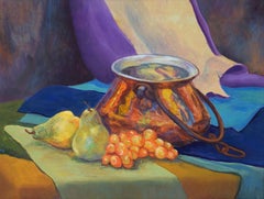 Pears & Grapes with Copper Pot, Mid-Century Fauvist Still-Life