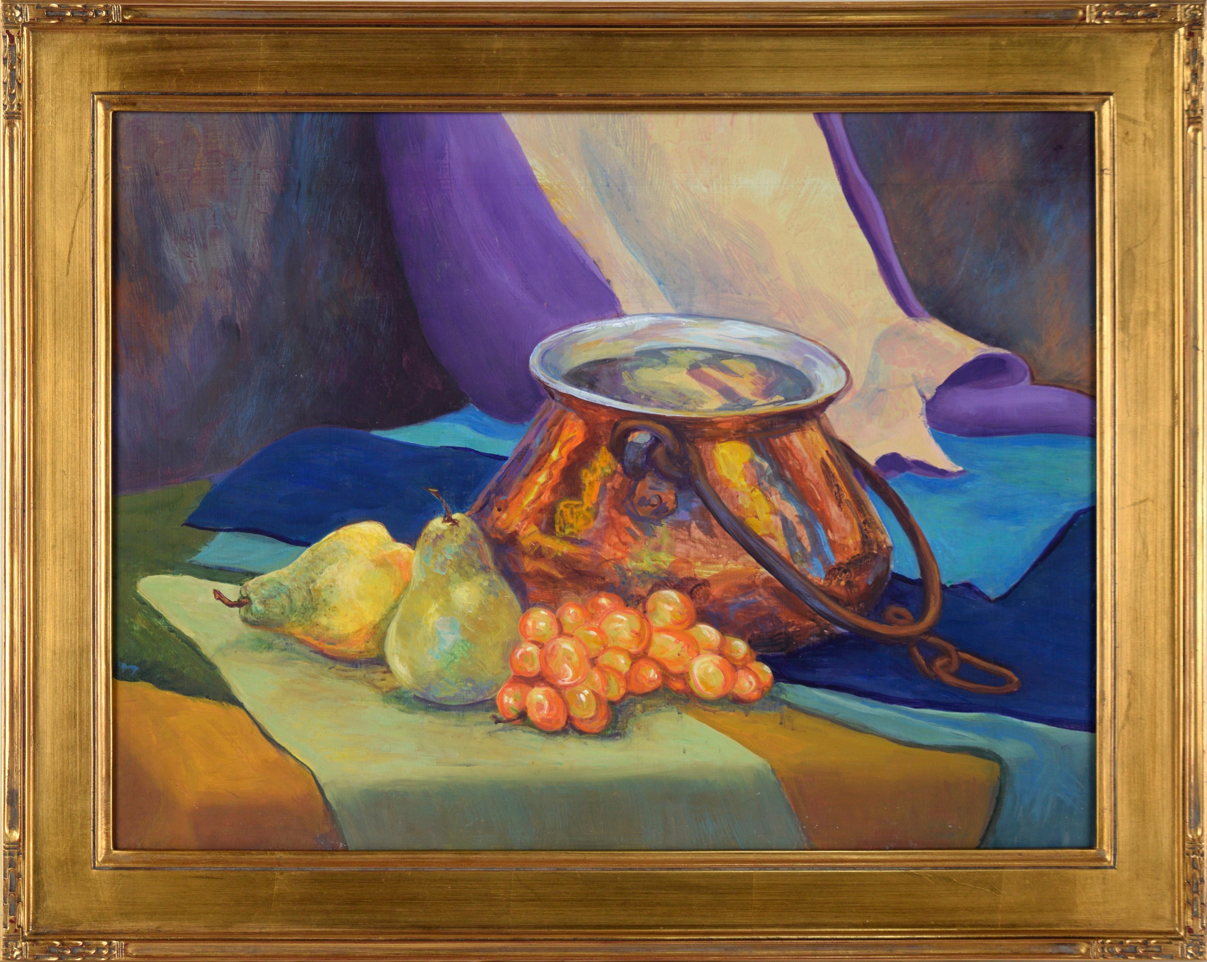 Pears & Grapes with Copper Pot, Mid-Century Fauvist Still-Life