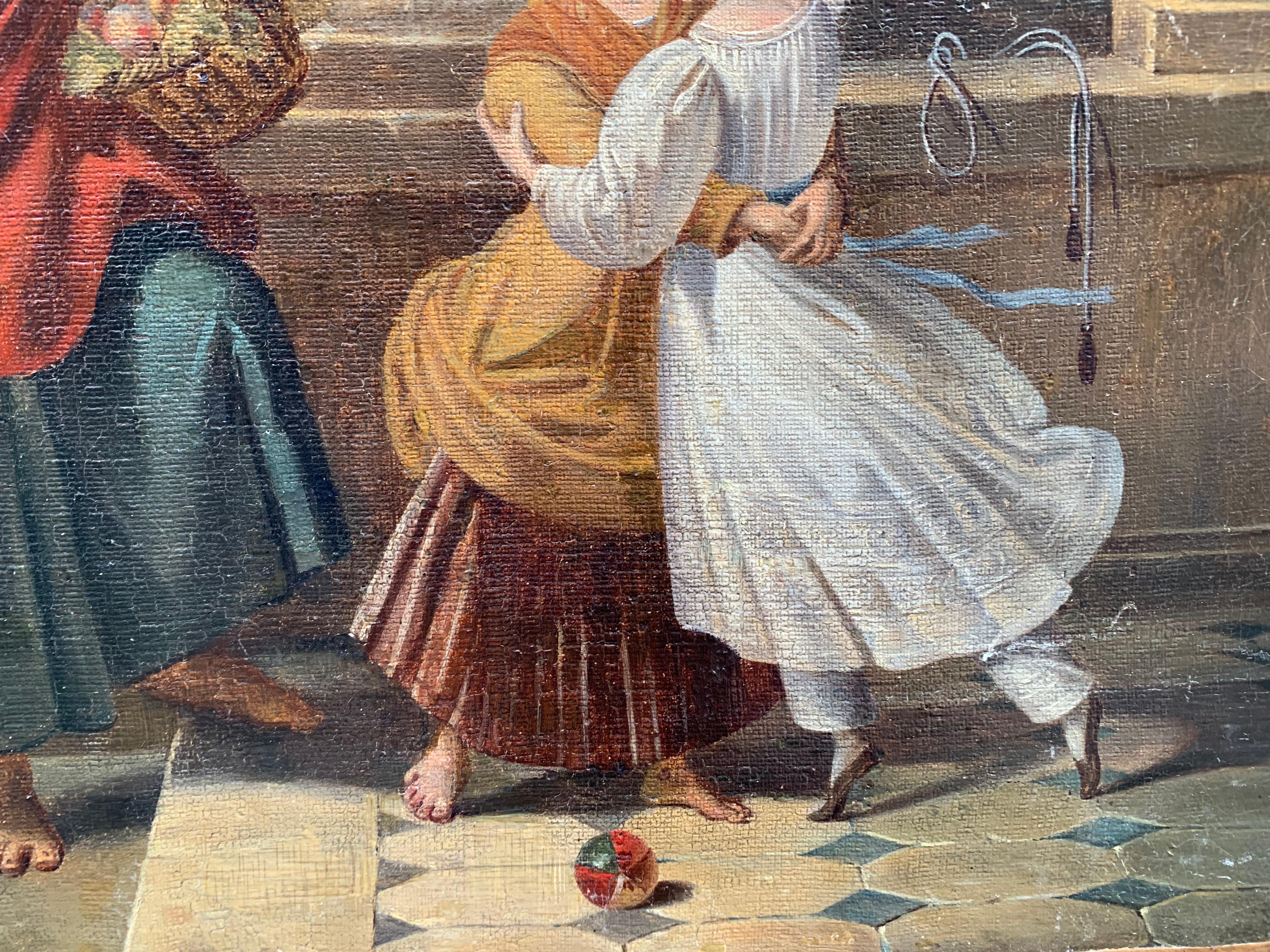 Peasant Girl And Little Lady With Toys. Europe, Romantic Era, Mid-19th Century in vendita 7