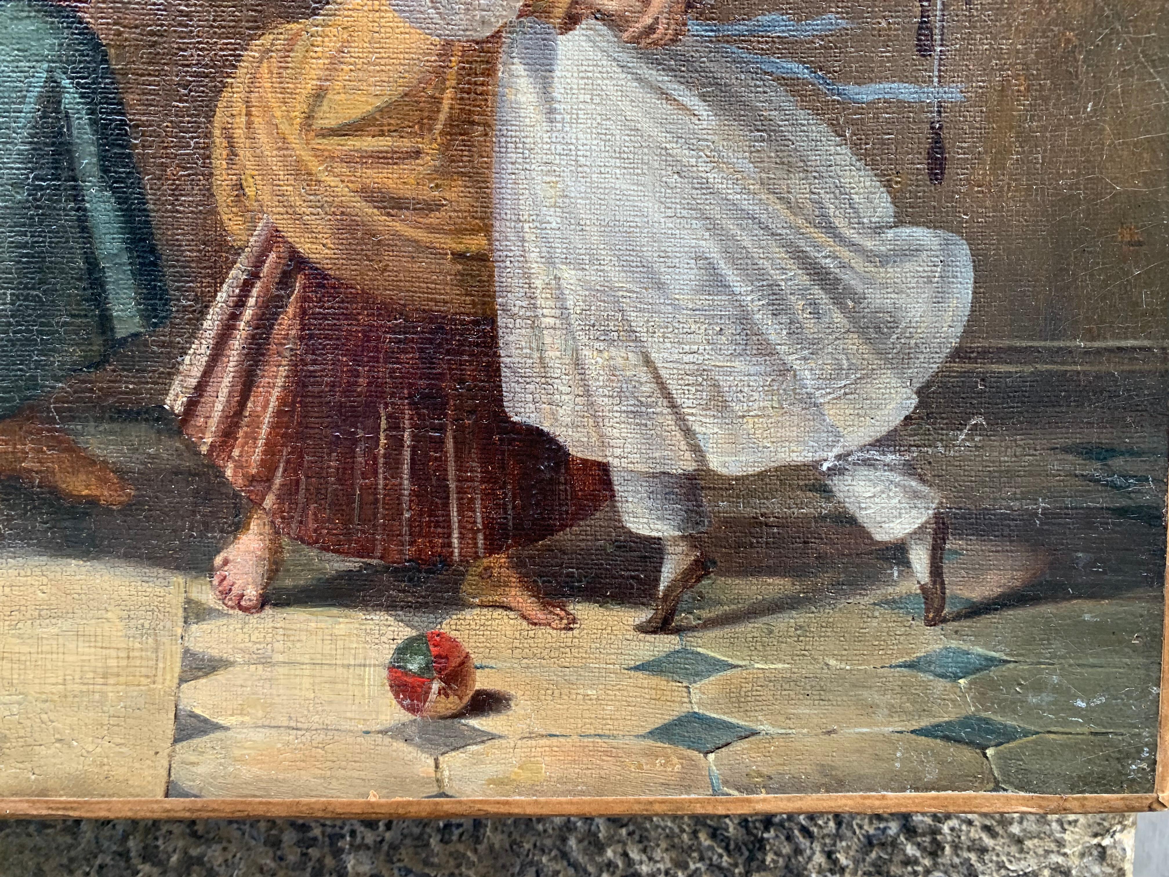 Peasant Girl And Little Lady With Toys. Europe, Romantic Era, Mid-19th Century in vendita 8