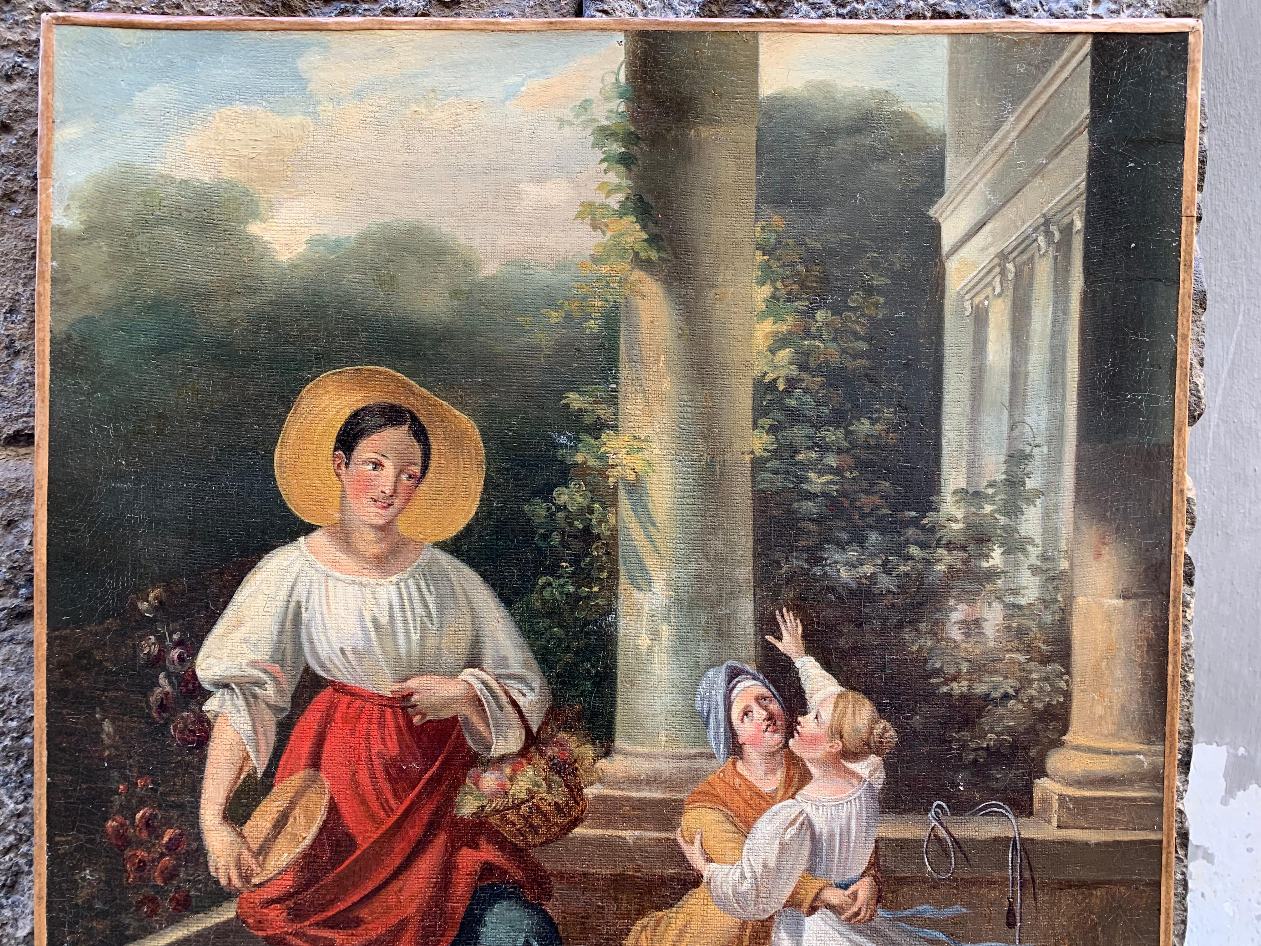 Peasant Girl And Little Lady With Toys. Europe, Romantic Era, Mid-19th Century in vendita 1