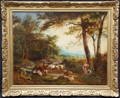 Peasant with Cattle in a Landscape - Italian 18th century pastoral oil painting