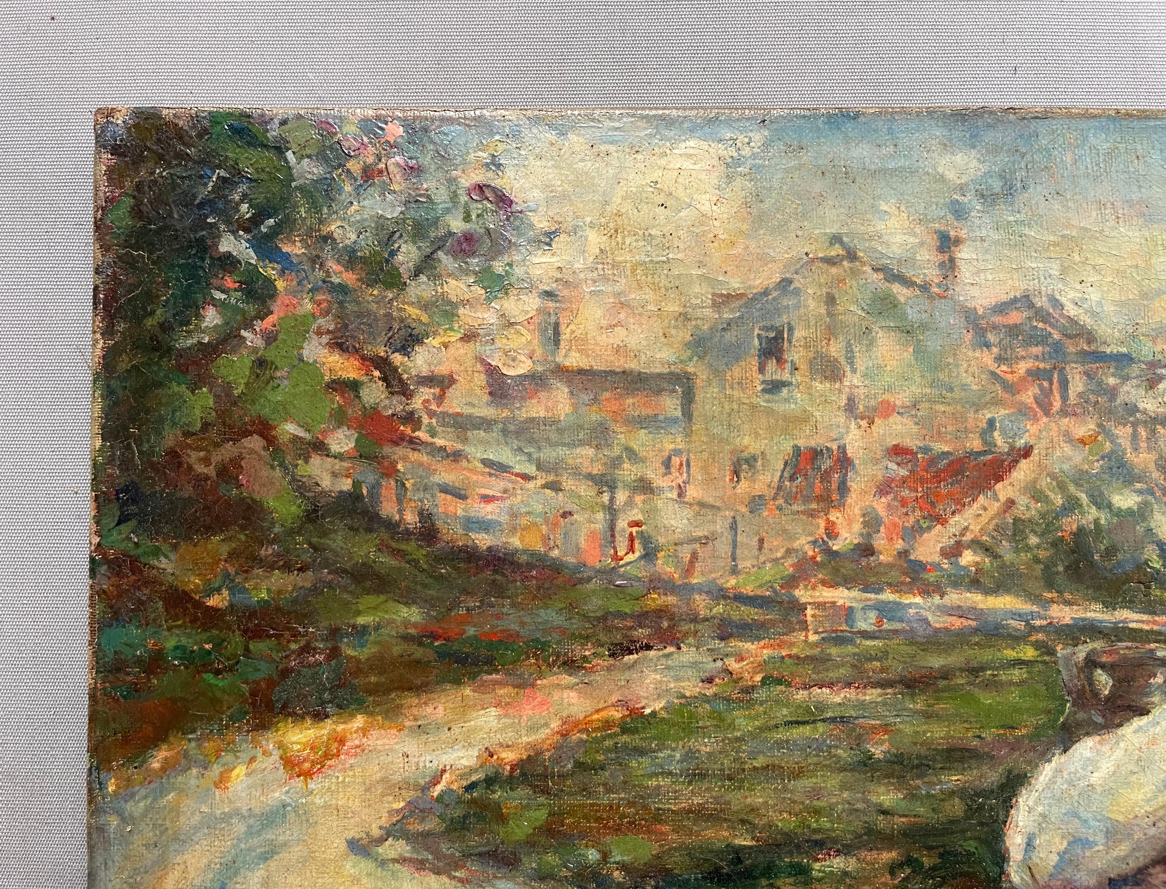 Contadina con una brocca.  
Olio su tela, inizio del XX secolo.  
Scuola orientale?  
Firma da identificare.  
Piccole crepe, da pulire.  
33 x 46 cm