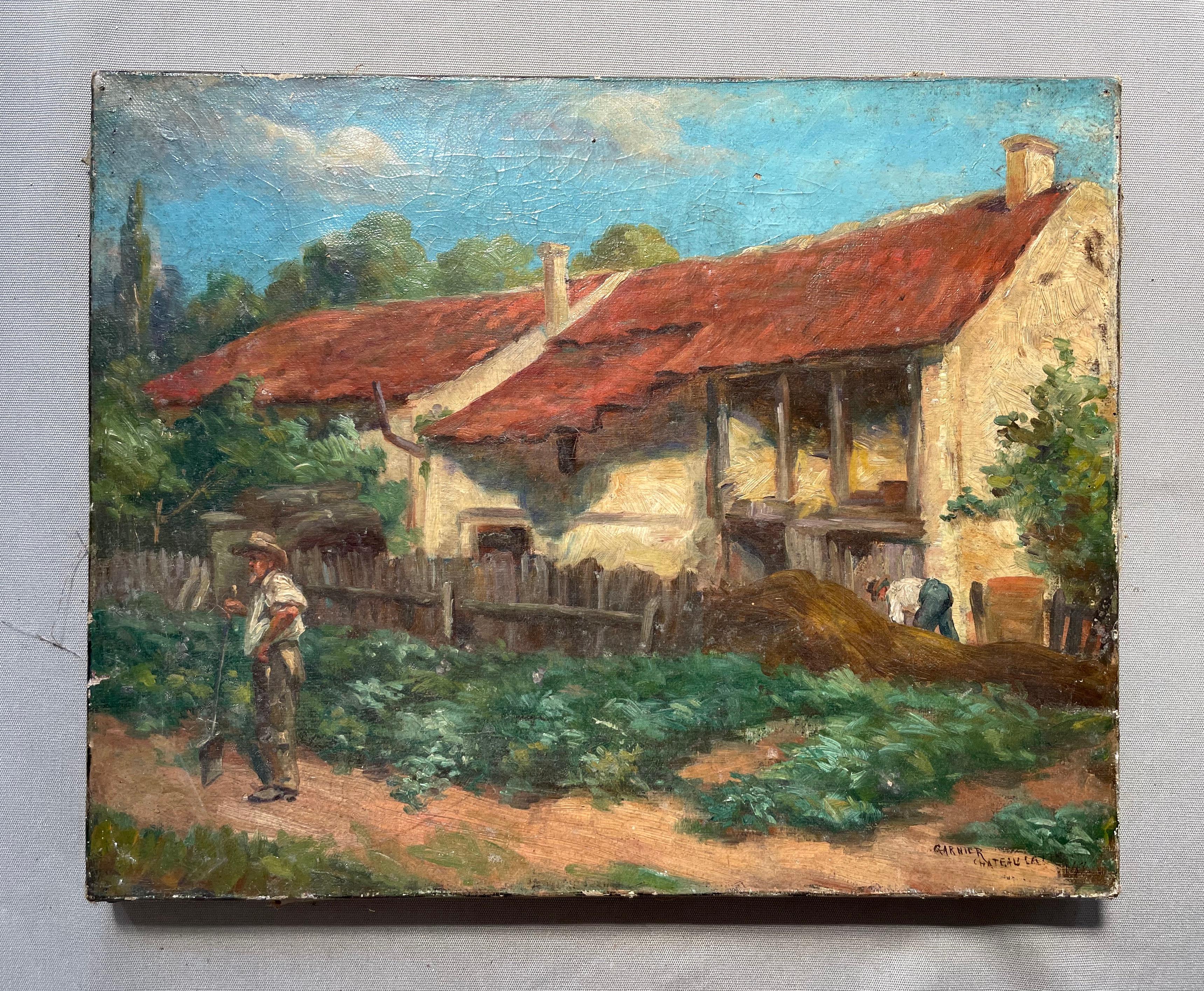 Peasants, Oil On Canvas Signed Garnier - Painting by Unknown