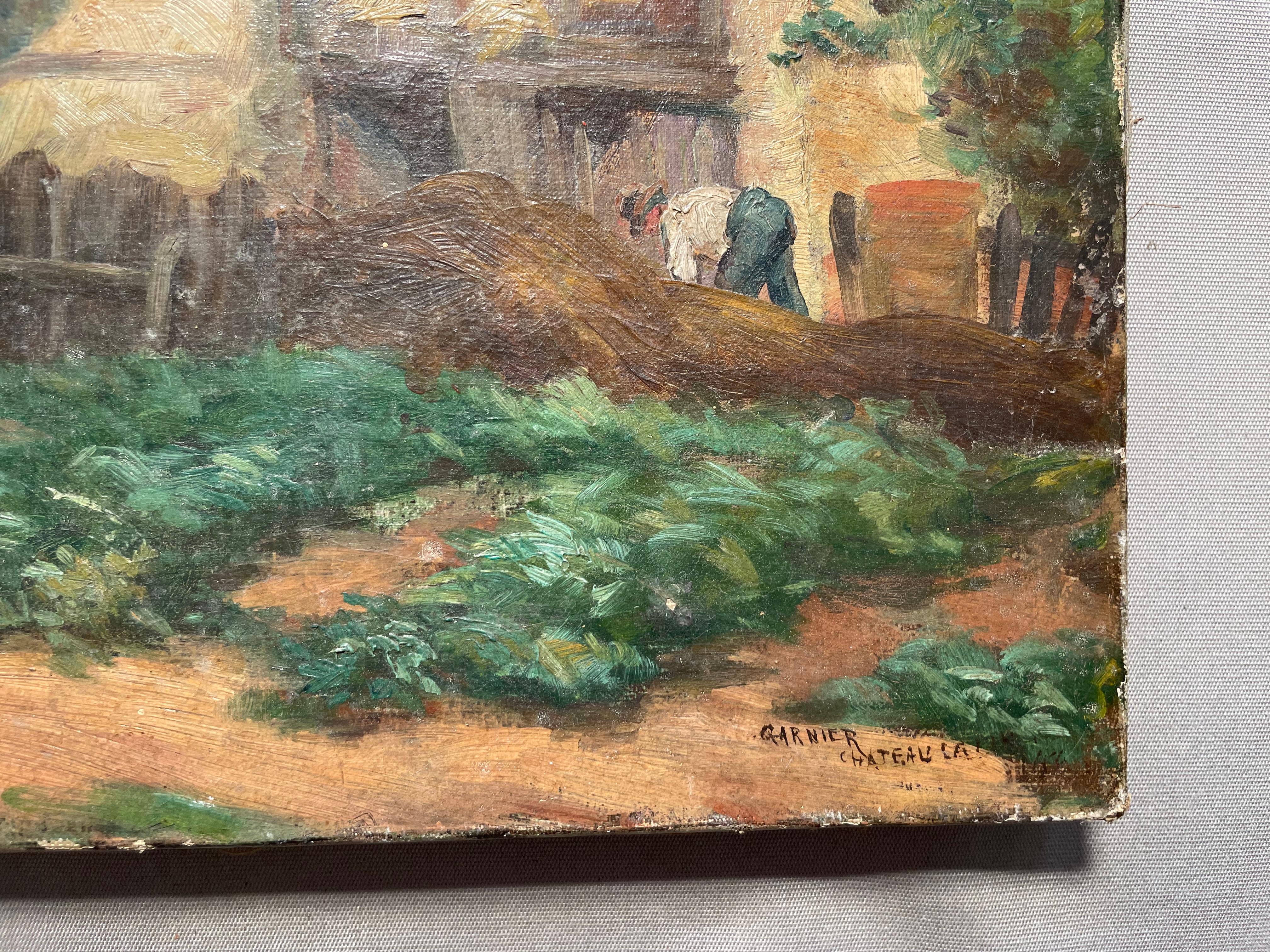 Peasants, Oil On Canvas Signed Garnier For Sale 2