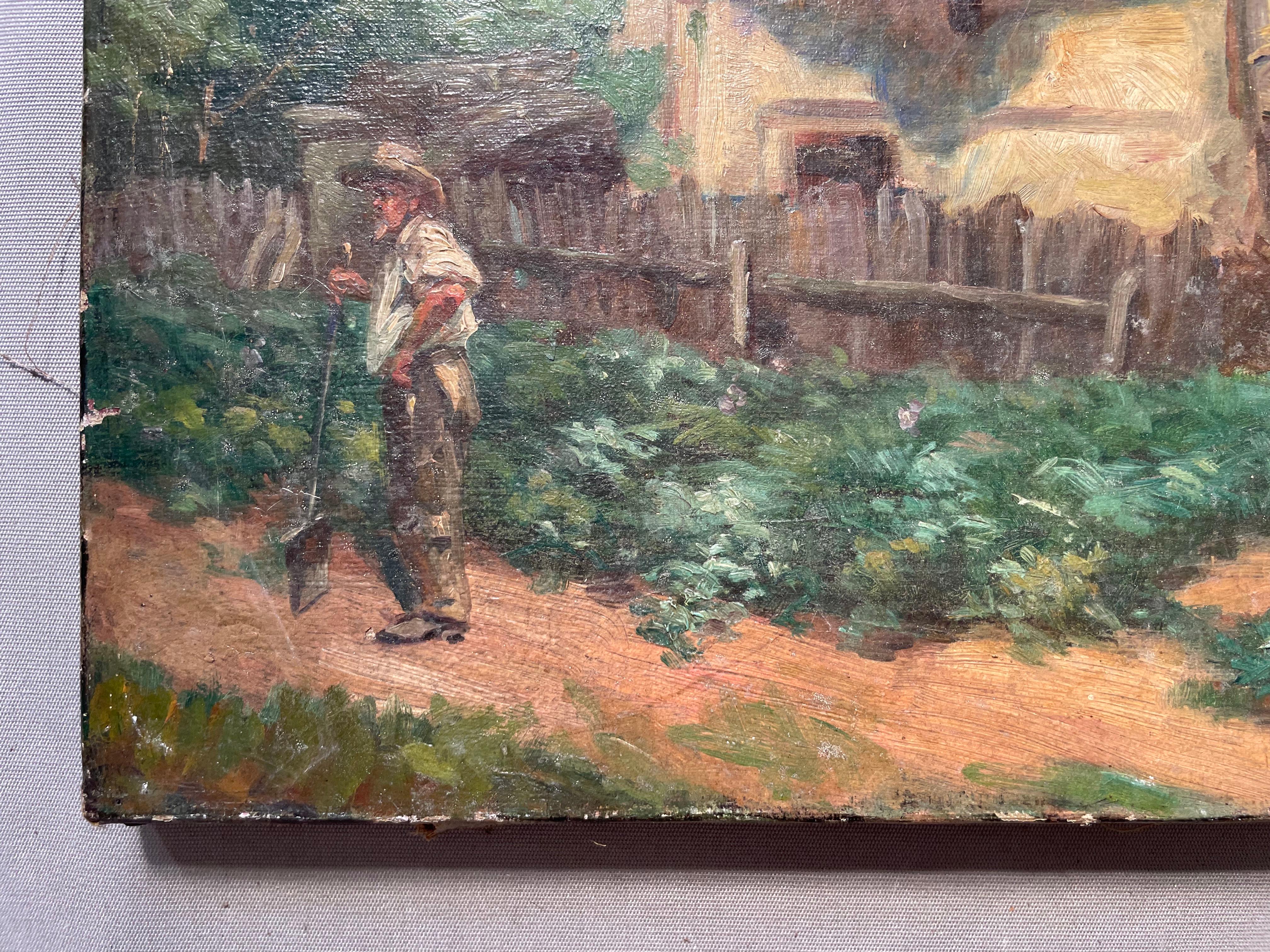 Peasants, Oil On Canvas Signed Garnier For Sale 3