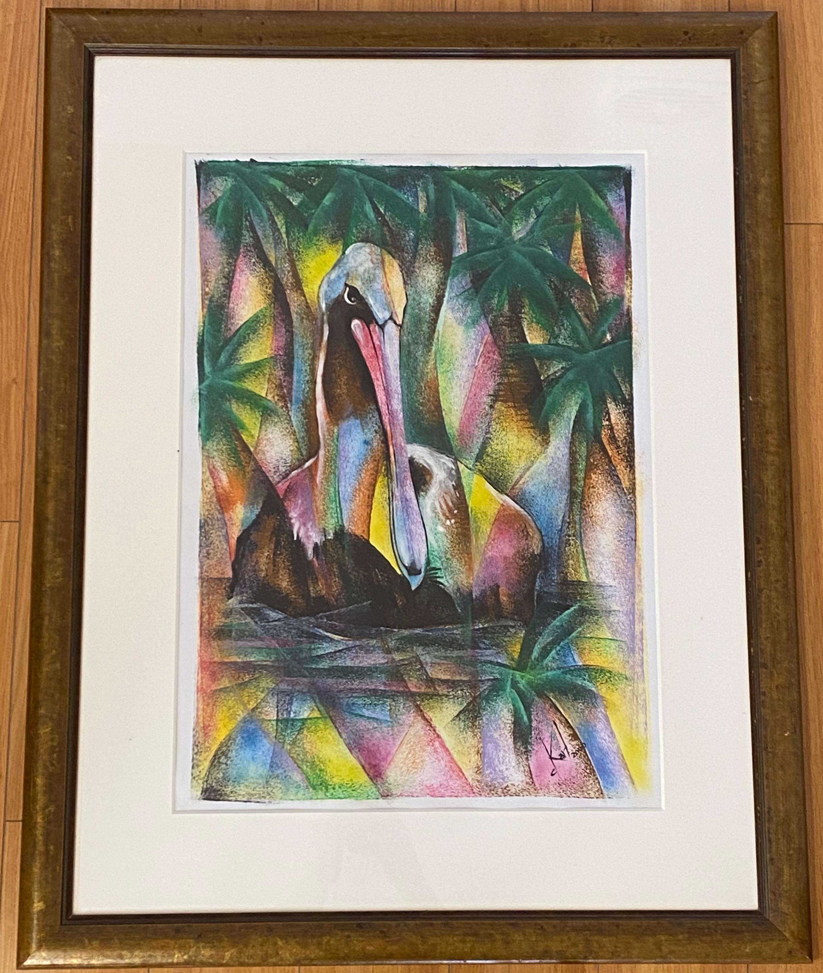 Unknown Animal Painting – Pelican - Original-Aquarellgemälde von Karl C.2000