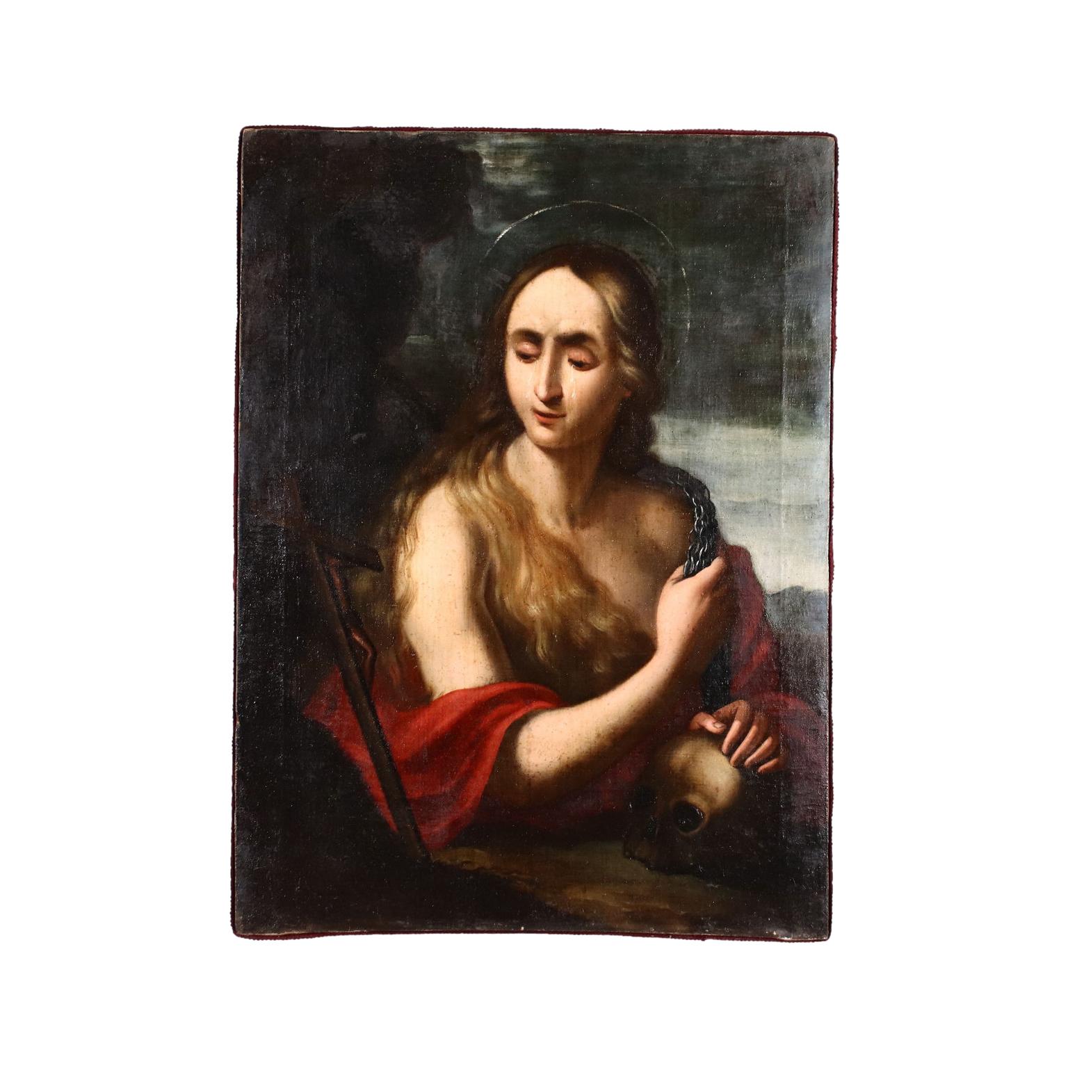 Unknown Portrait Painting - Penitent Magdalene, Oil painting on canvas, 1600s