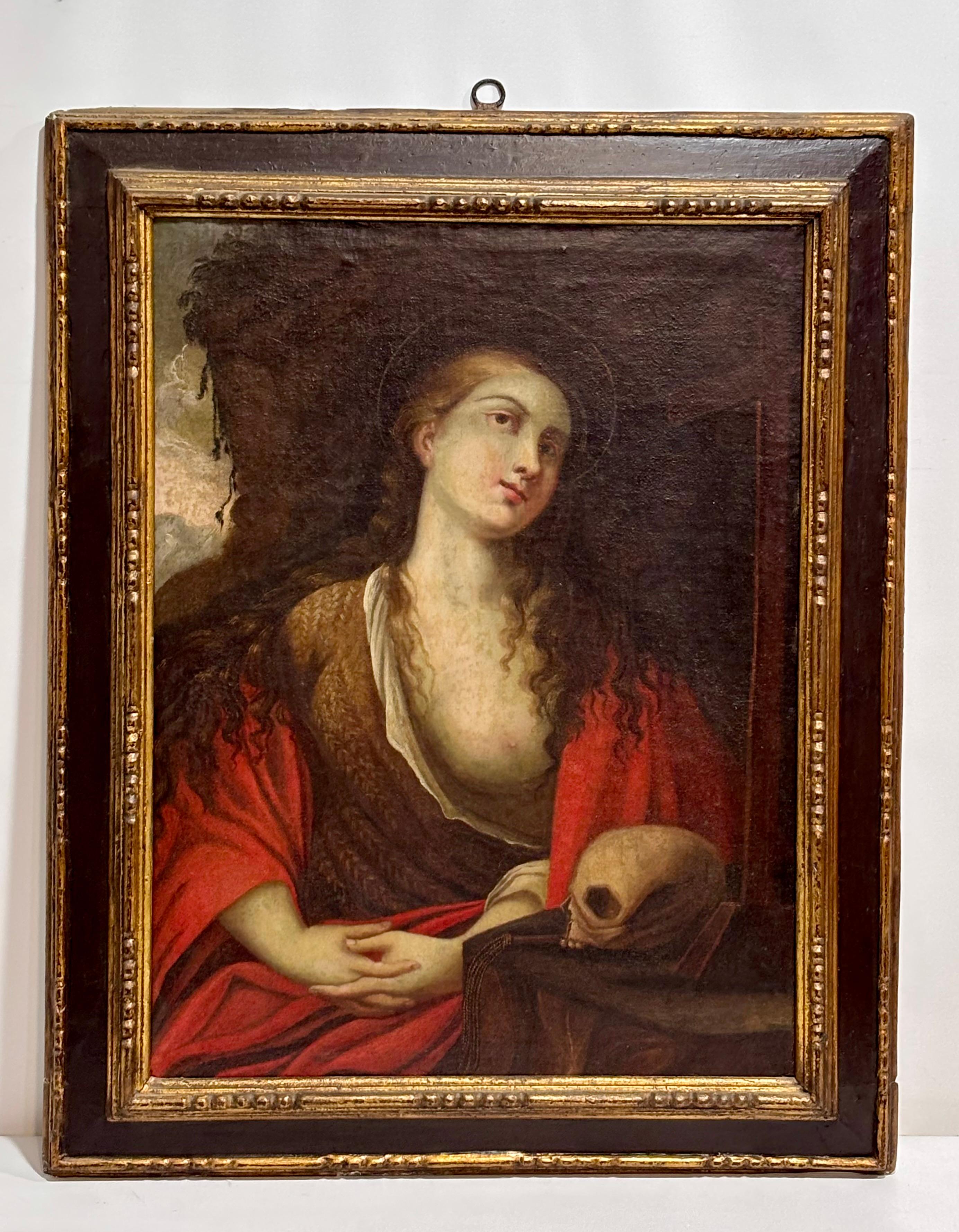 Büßende Maria Magdalena, barockes Öl auf Leinwand, Ende 17.-Anfang 18. Jahrhundert, oder – Painting von Unknown