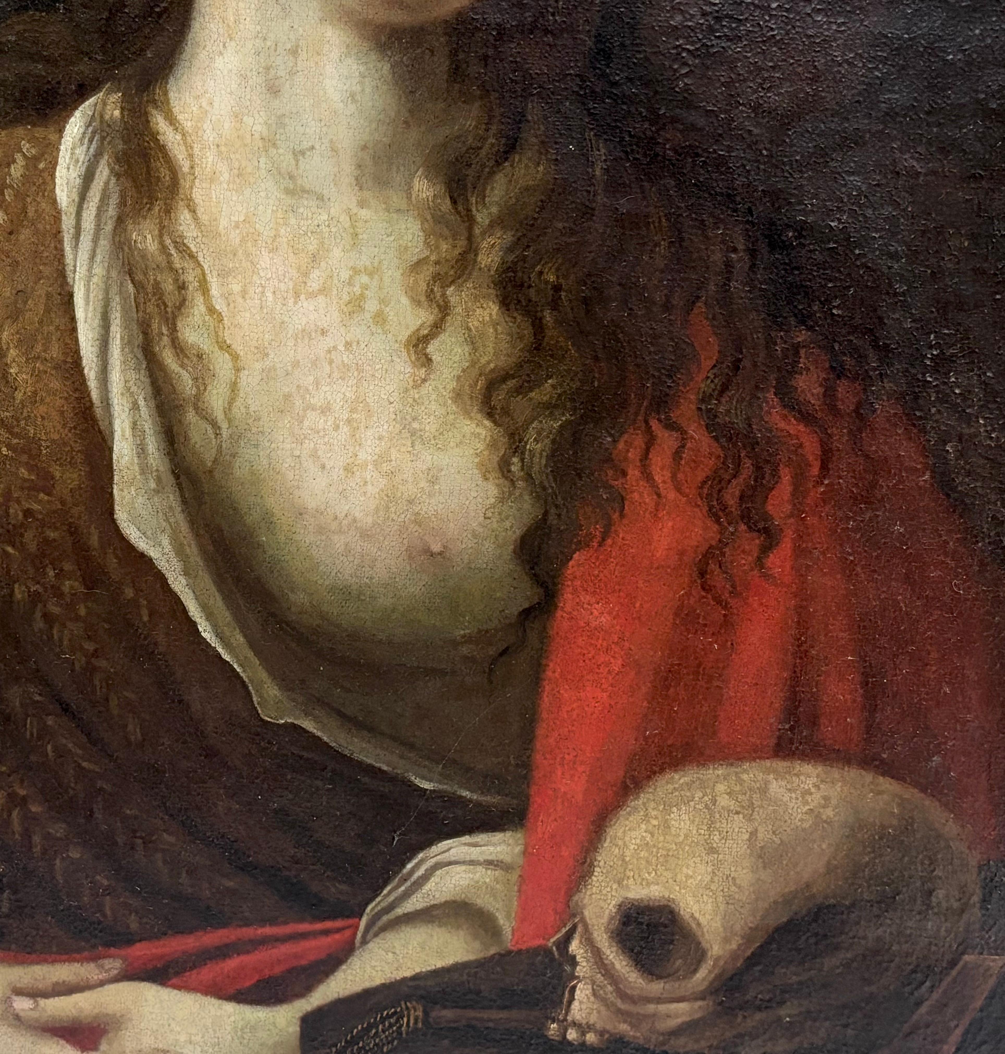 Büßende Maria Magdalena, barockes Öl auf Leinwand, Ende 17.-Anfang 18. Jahrhundert, oder (Braun), Figurative Painting, von Unknown