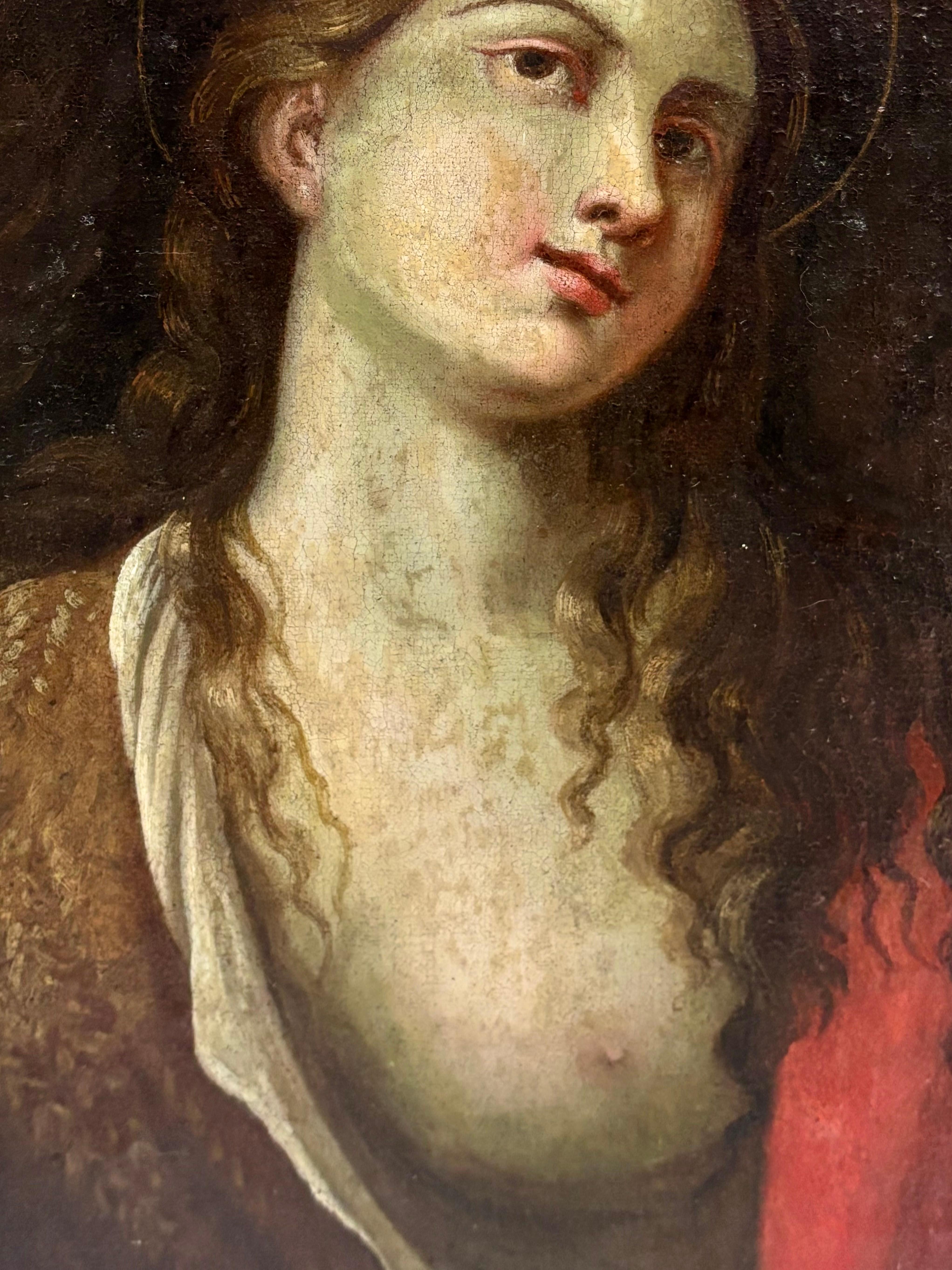 Büßende Maria Magdalena, barockes Öl auf Leinwand, Ende 17.-Anfang 18. Jahrhundert, oder im Angebot 1
