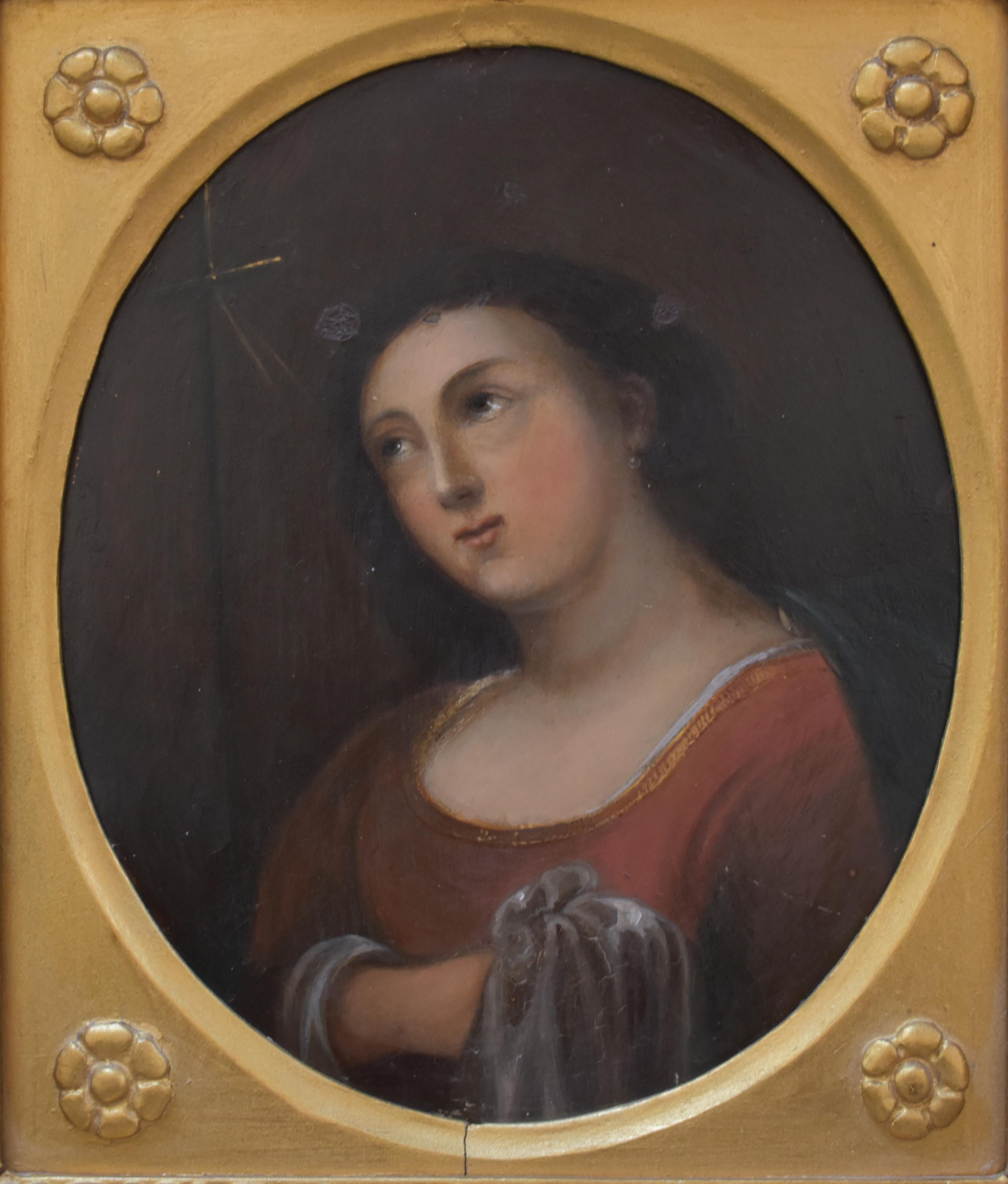 Penitent Mary Magdelane c1750 Oil on Copper - Painting by Unknown