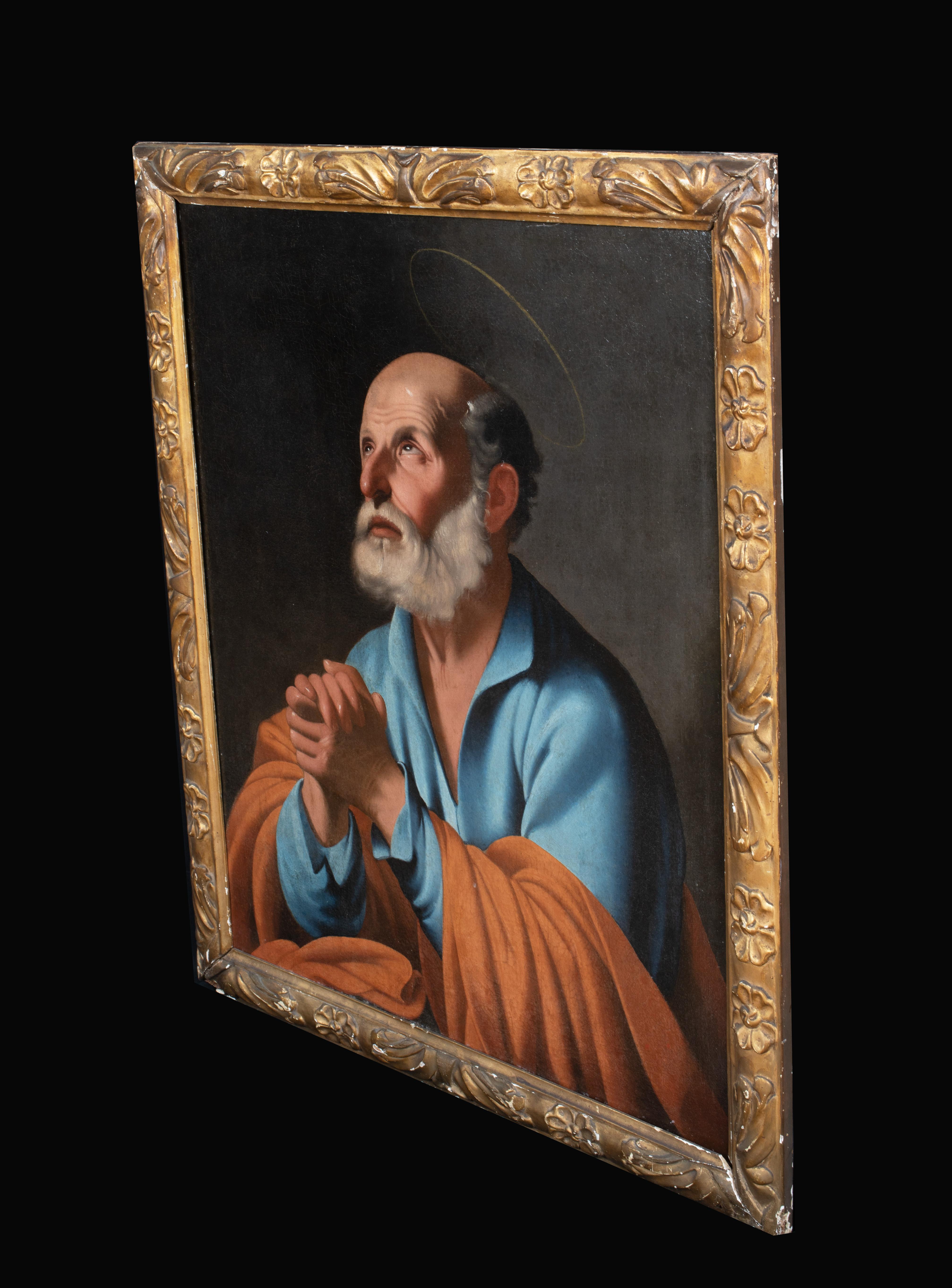  Penitent Saint Peter, 17th Century - Black Portrait Painting by Unknown